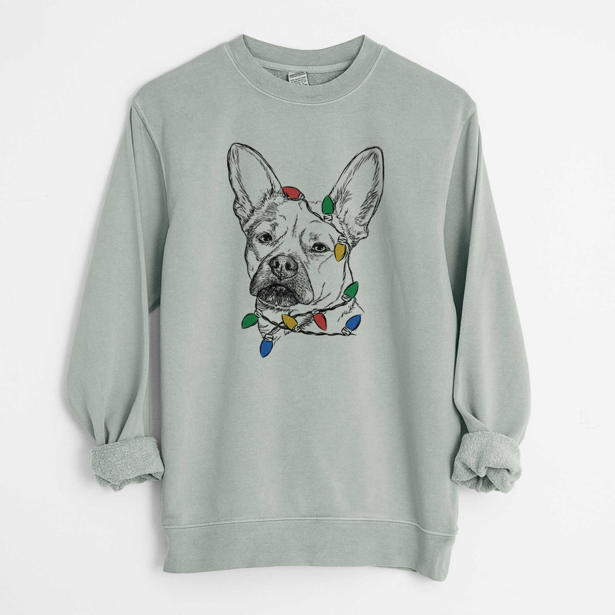 Christmas Lights Frankie the Mixed Breed - Unisex Pigment Dyed Crew Sweatshirt