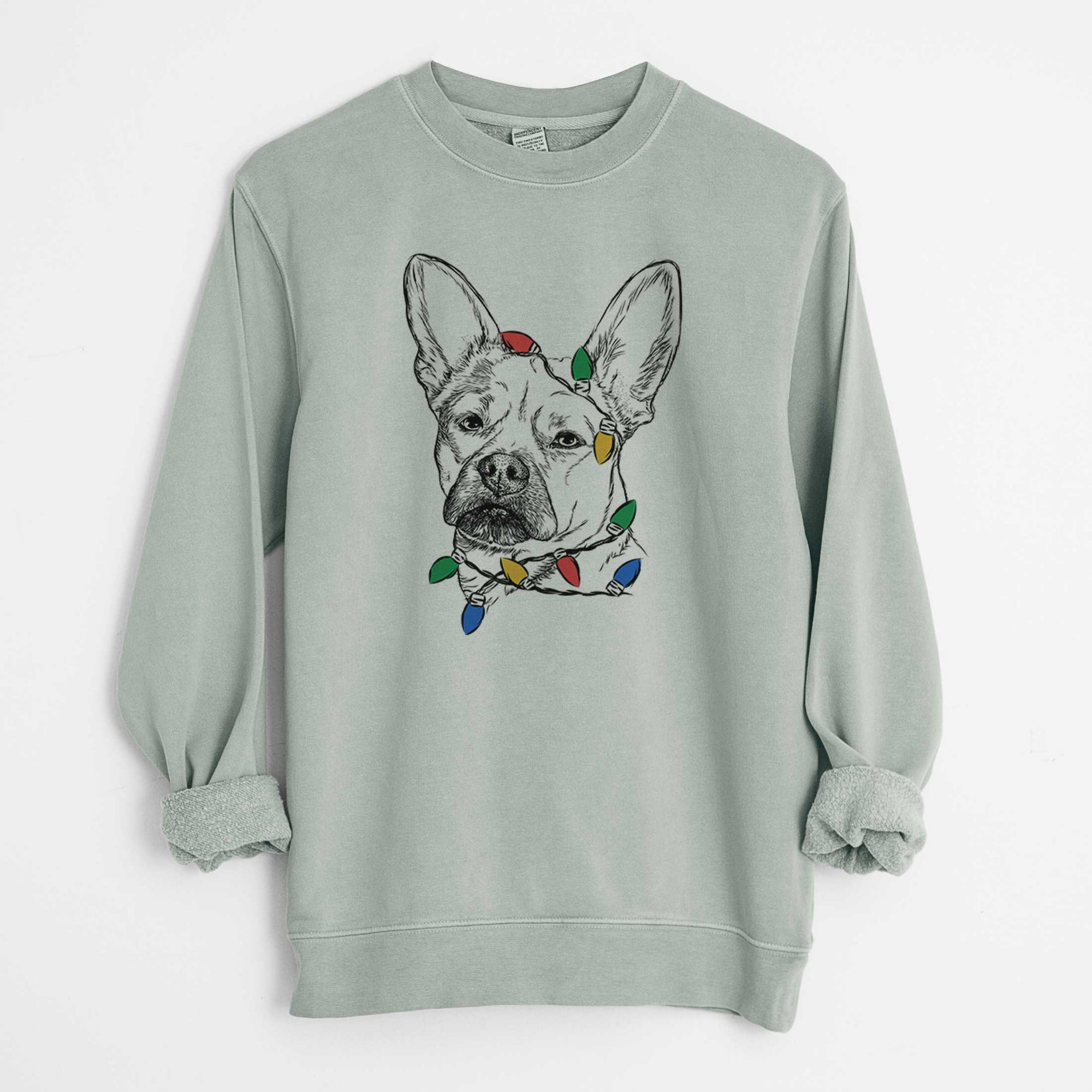 Christmas Lights Frankie the Mixed Breed - Unisex Pigment Dyed Crew Sweatshirt