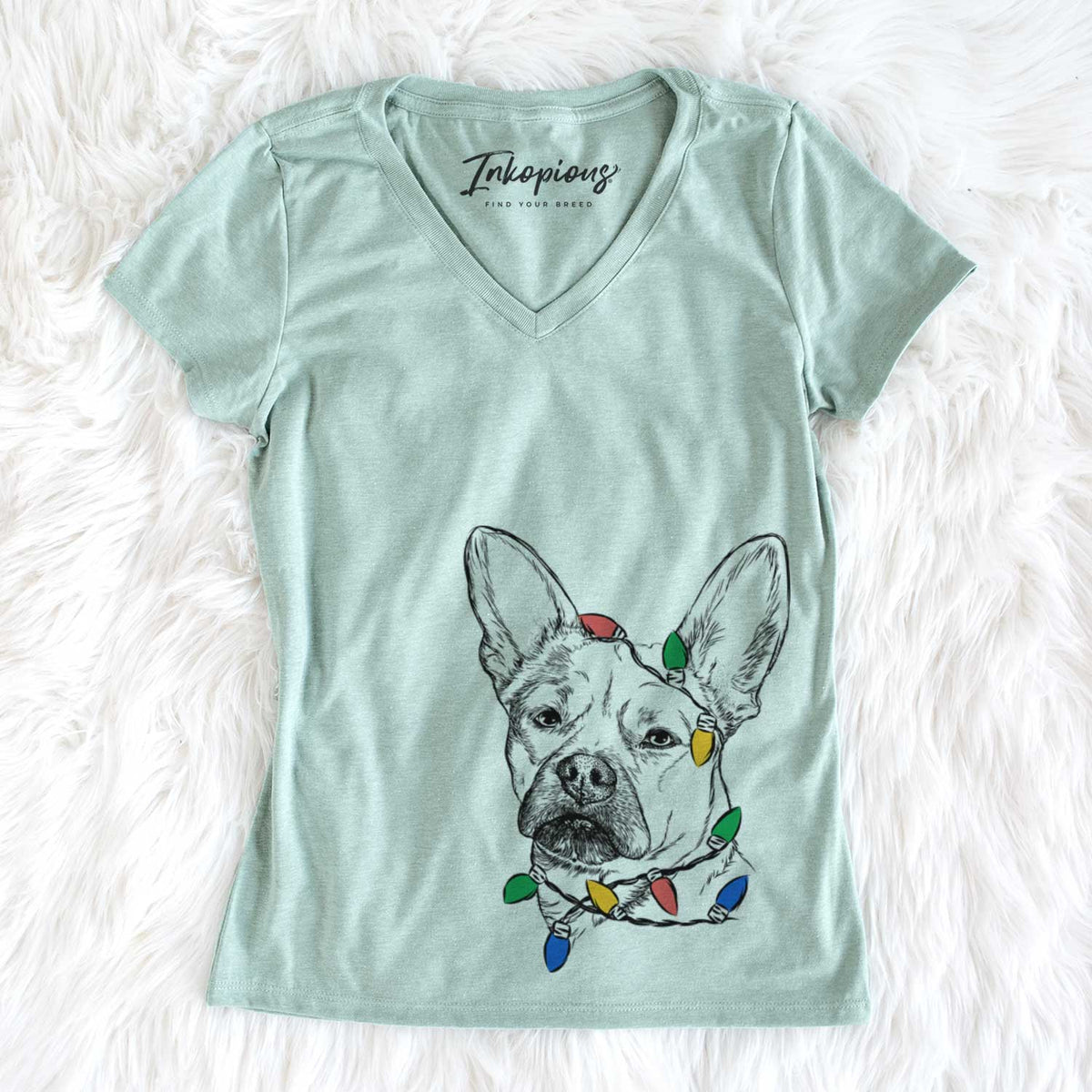 Christmas Lights Frankie the Mixed Breed - Women's V-neck Shirt