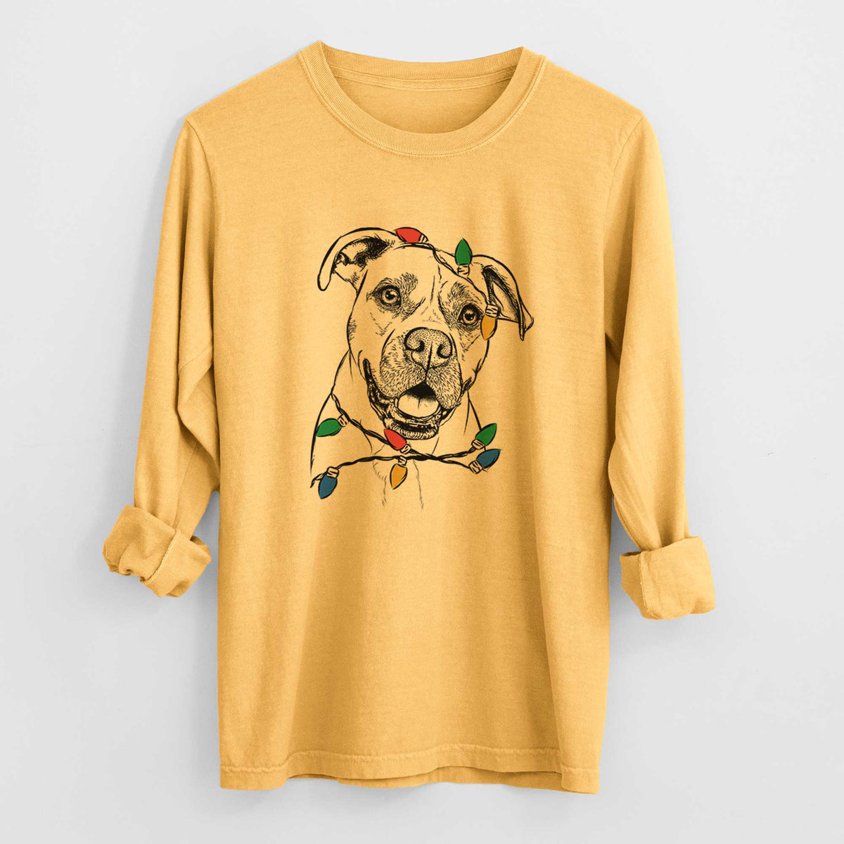 Christmas Lights Frankie Tankie the Boxer Mix - Heavyweight 100% Cotton Long Sleeve