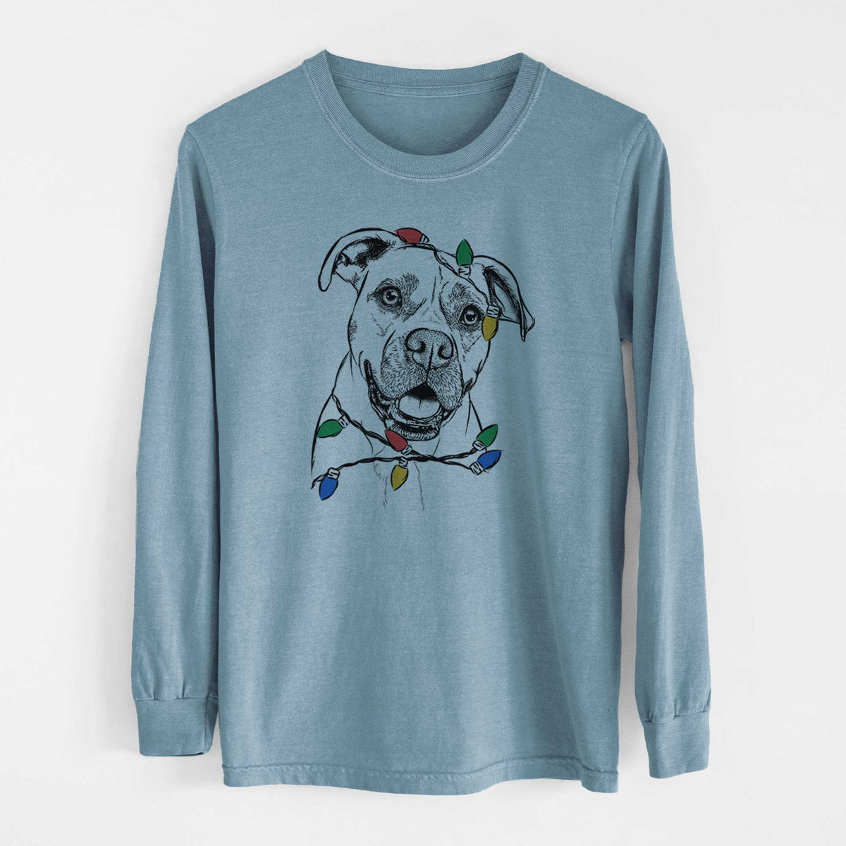Christmas Lights Frankie Tankie the Boxer Mix - Heavyweight 100% Cotton Long Sleeve