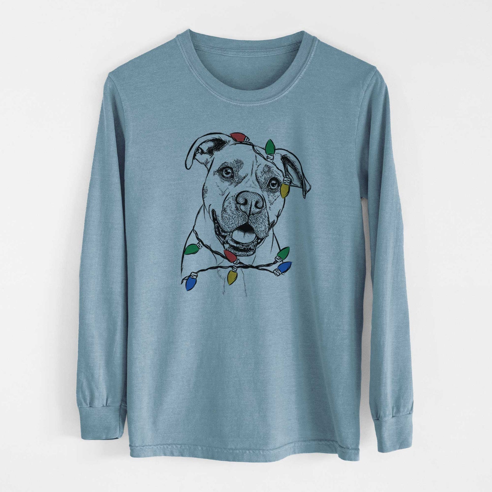 Christmas Lights Frankie Tankie the Boxer Mix - Heavyweight 100% Cotton Long Sleeve