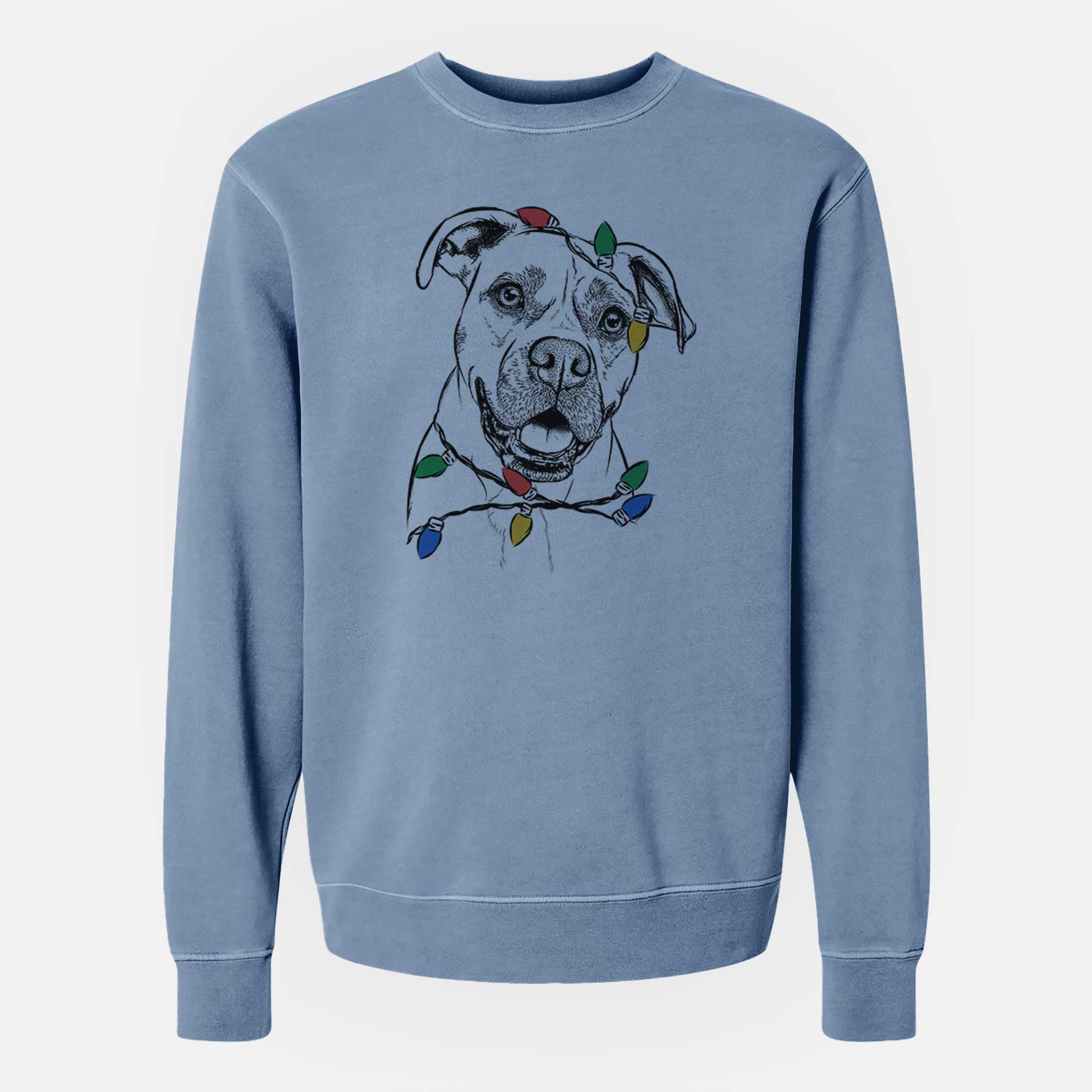 Christmas Lights Frankie Tankie the Boxer Mix - Unisex Pigment Dyed Crew Sweatshirt