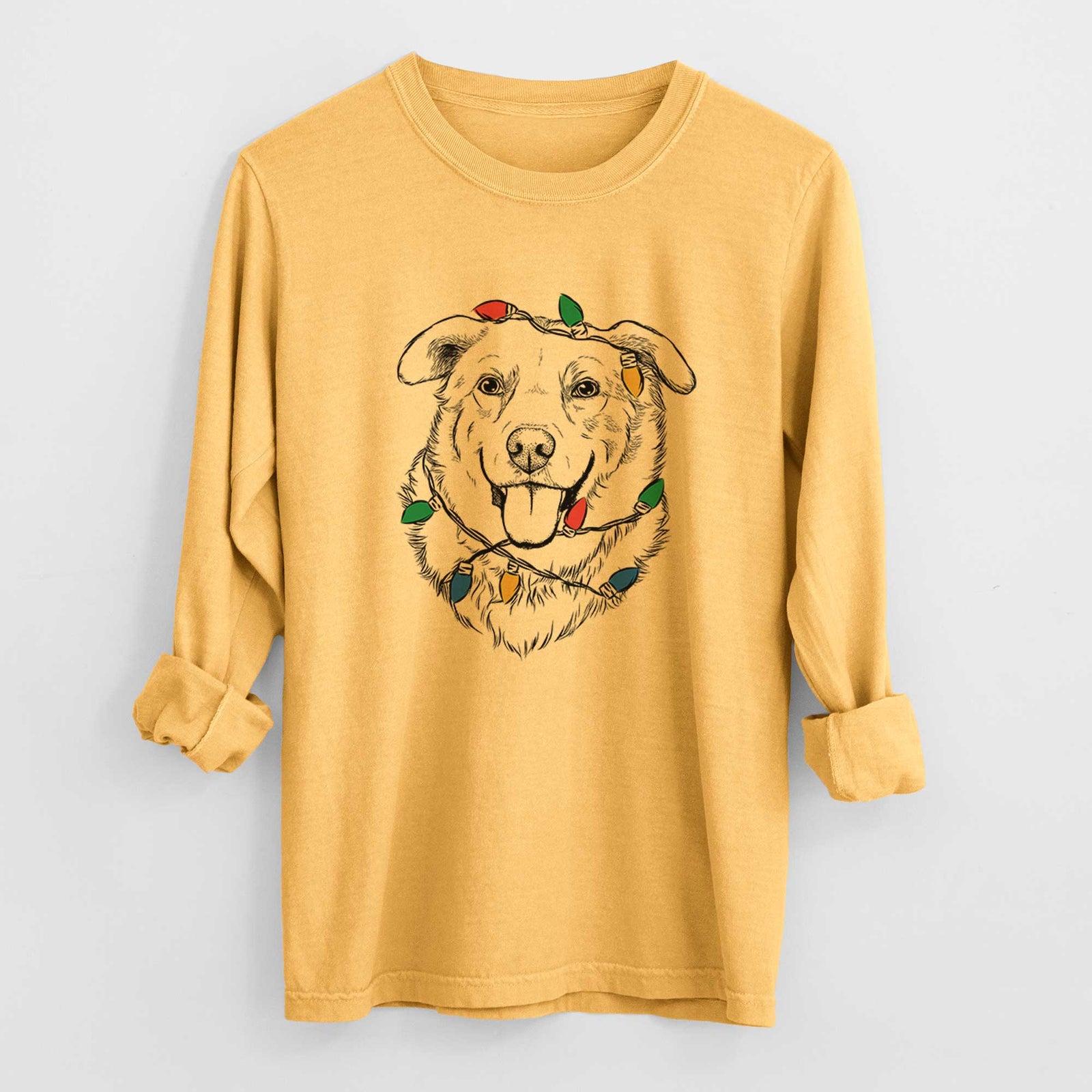 Christmas Lights Freeley the Mixed Breed - Heavyweight 100% Cotton Long Sleeve