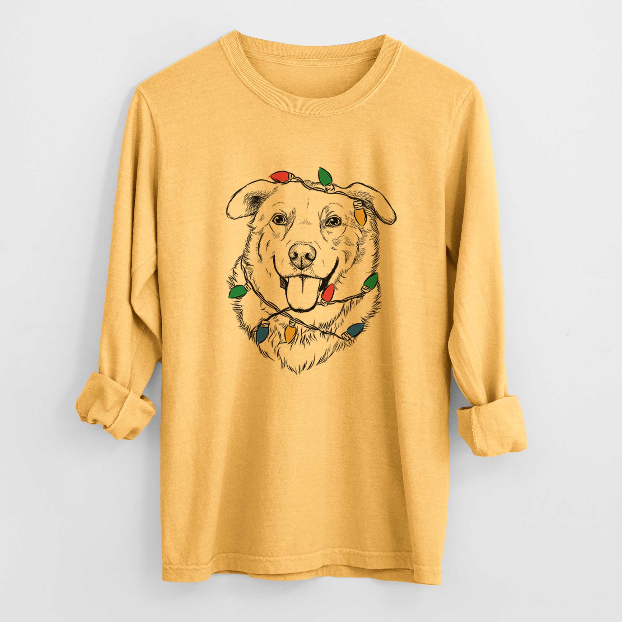 Christmas Lights Freeley the Mixed Breed - Heavyweight 100% Cotton Long Sleeve