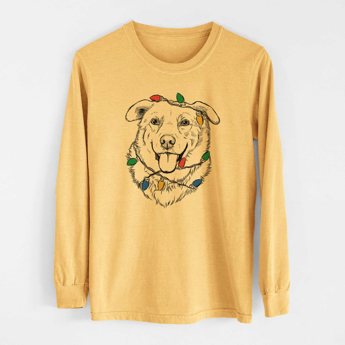 Christmas Lights Freeley the Mixed Breed - Heavyweight 100% Cotton Long Sleeve