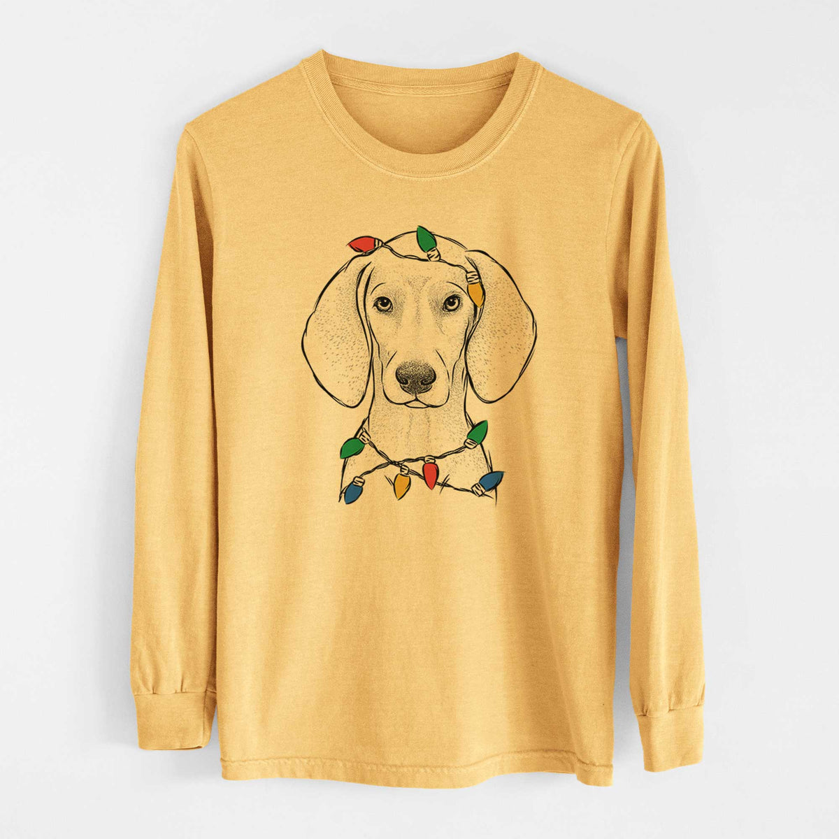 Christmas Lights Frejya the Weimaraner - Heavyweight 100% Cotton Long Sleeve