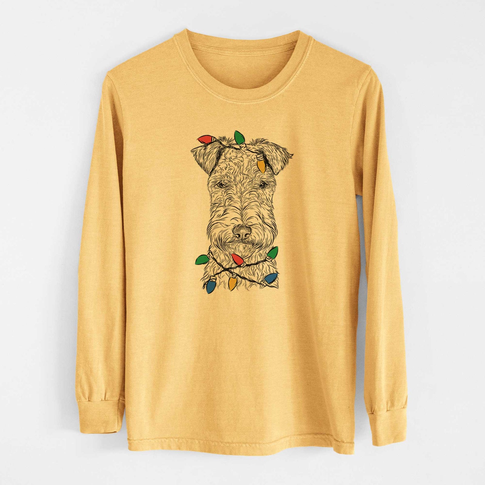 Christmas Lights Frida the Lakeland Terrier - Heavyweight 100% Cotton Long Sleeve