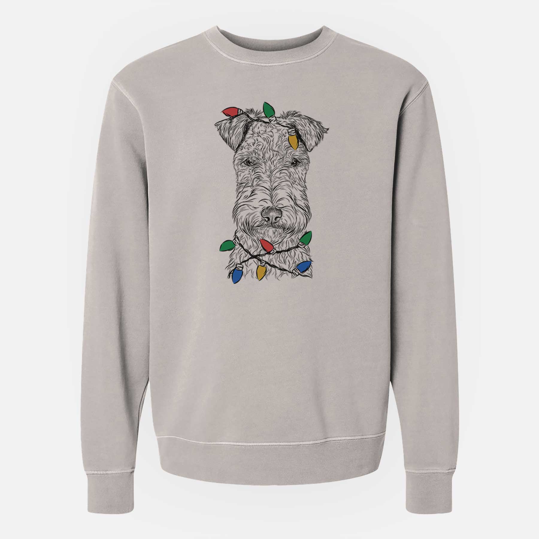 Christmas Lights Frida the Lakeland Terrier - Unisex Pigment Dyed Crew Sweatshirt