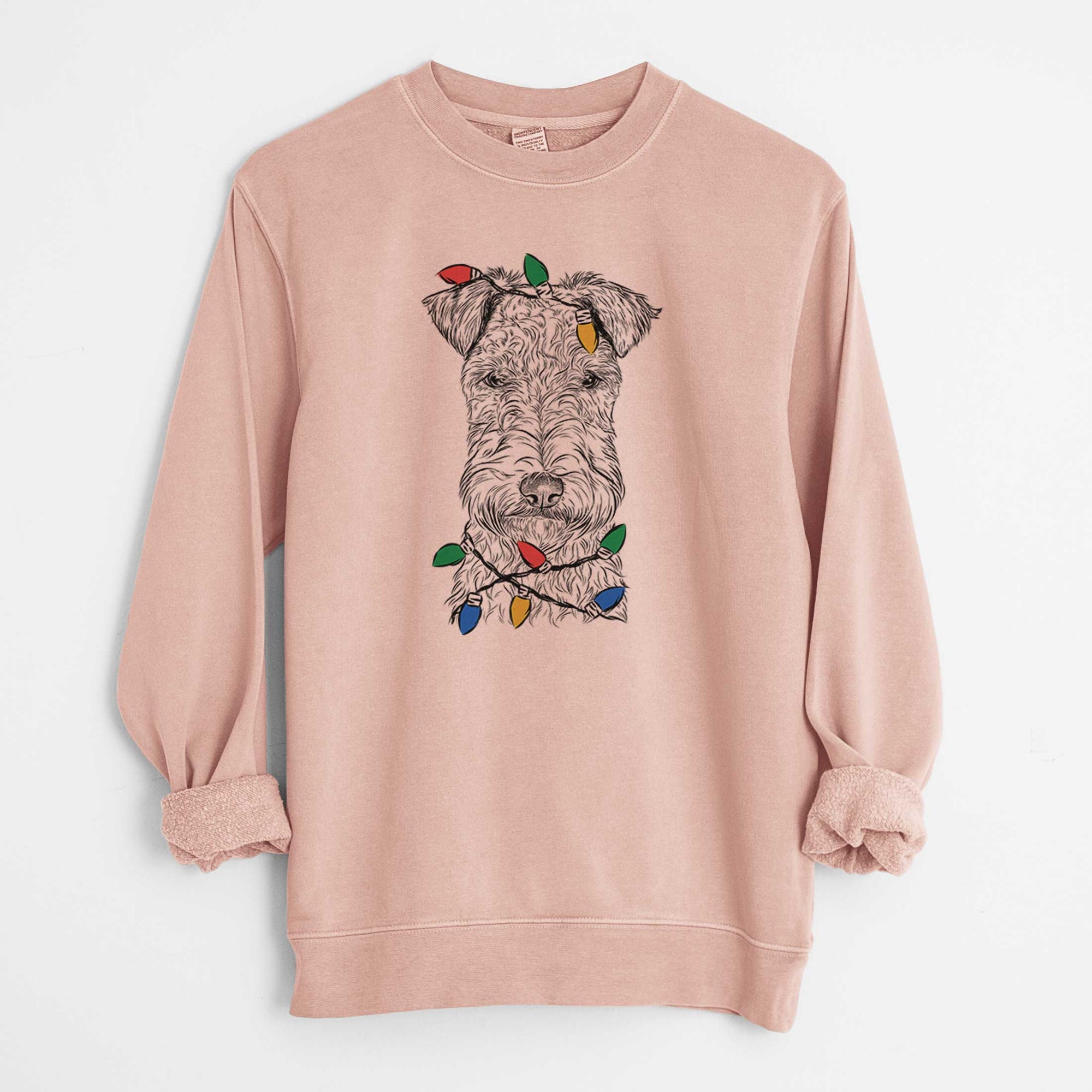 Christmas Lights Frida the Lakeland Terrier - Unisex Pigment Dyed Crew Sweatshirt