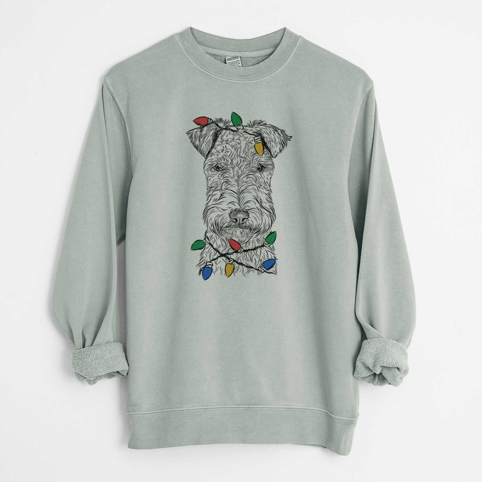 Christmas Lights Frida the Lakeland Terrier - Unisex Pigment Dyed Crew Sweatshirt