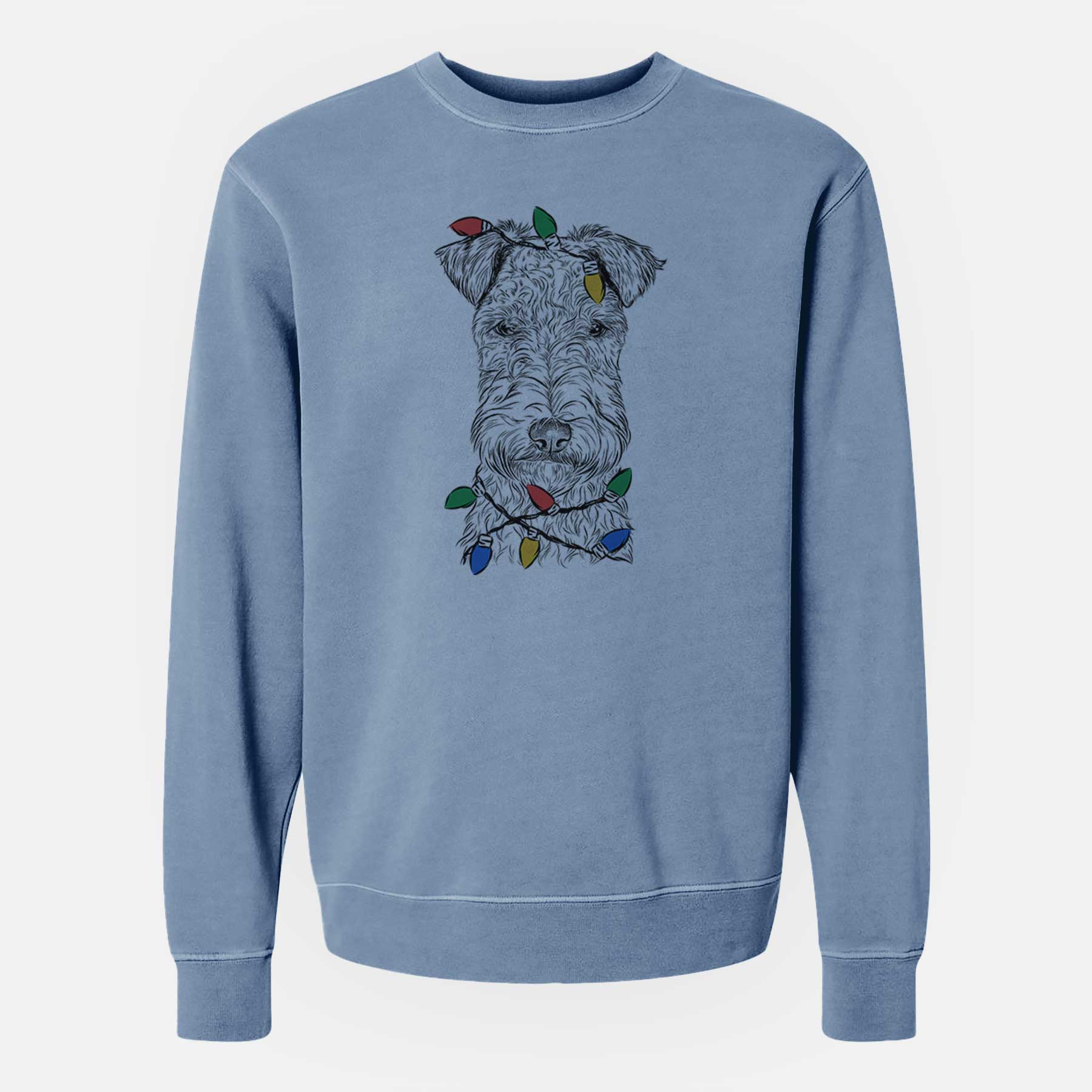 Christmas Lights Frida the Lakeland Terrier - Unisex Pigment Dyed Crew Sweatshirt