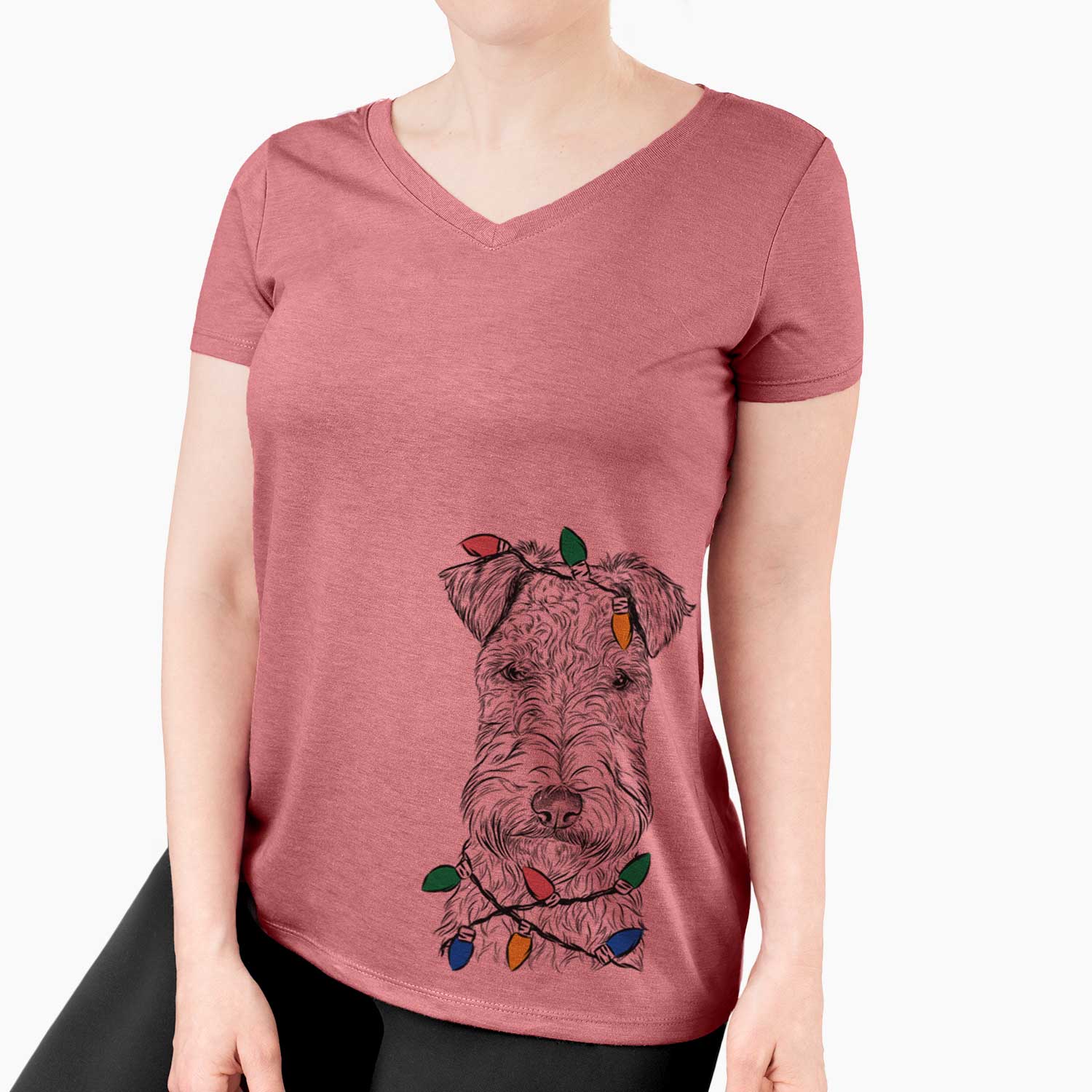 Christmas Lights Frida the Lakeland Terrier - Women's V-neck Shirt