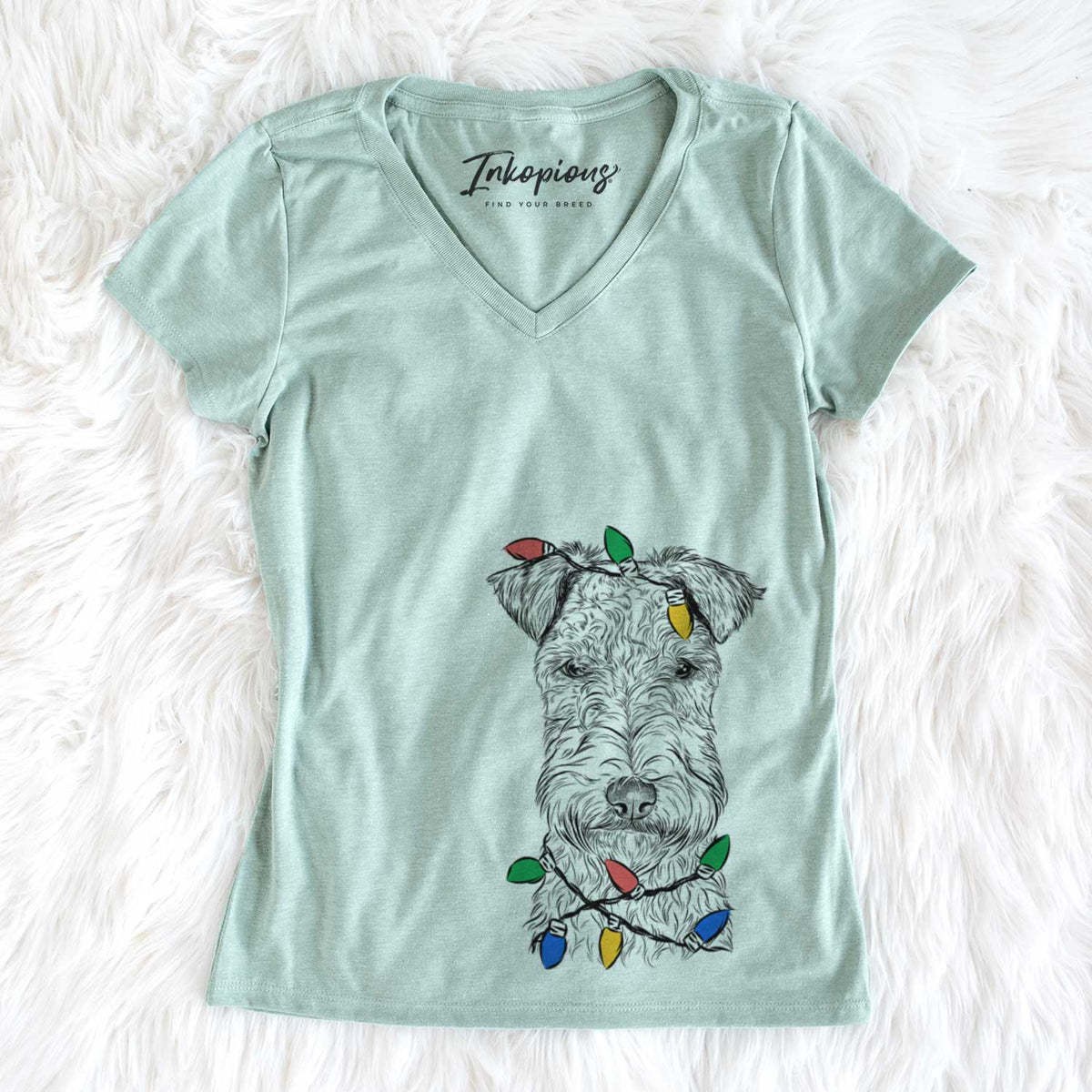 Christmas Lights Frida the Lakeland Terrier - Women&#39;s V-neck Shirt