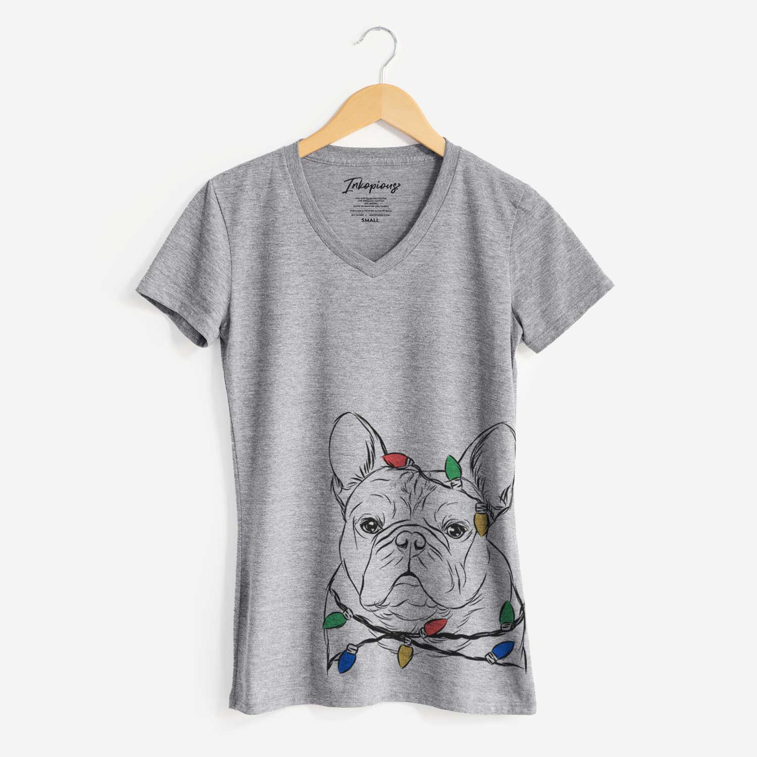 Christmas Lights Fudge the French Bulldog - Women's V-neck Shirt