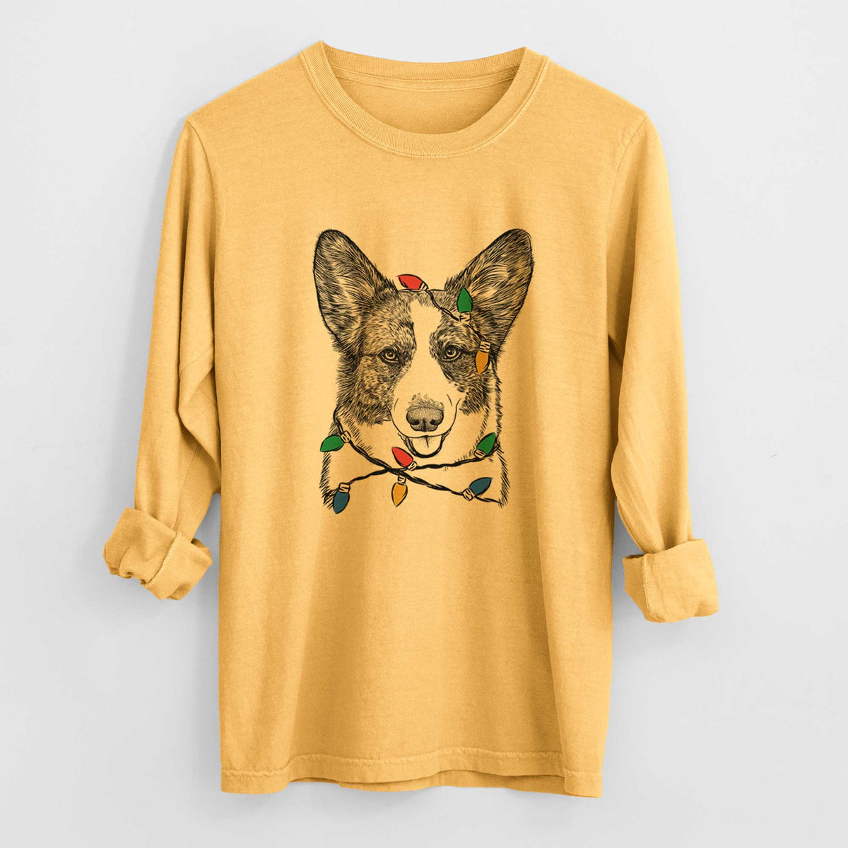 Christmas Lights Gabby the Cardigan Welsh Corgi - Heavyweight 100% Cotton Long Sleeve