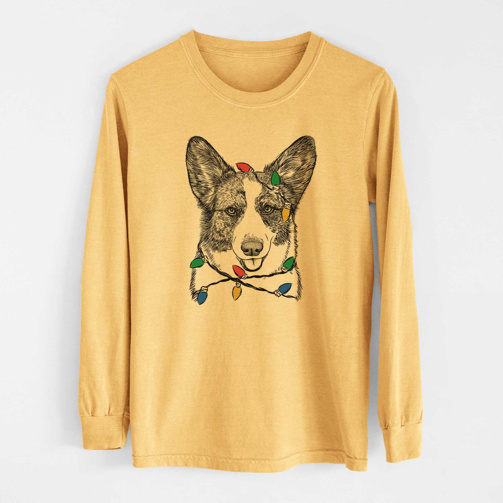 Christmas Lights Gabby the Cardigan Welsh Corgi - Heavyweight 100% Cotton Long Sleeve