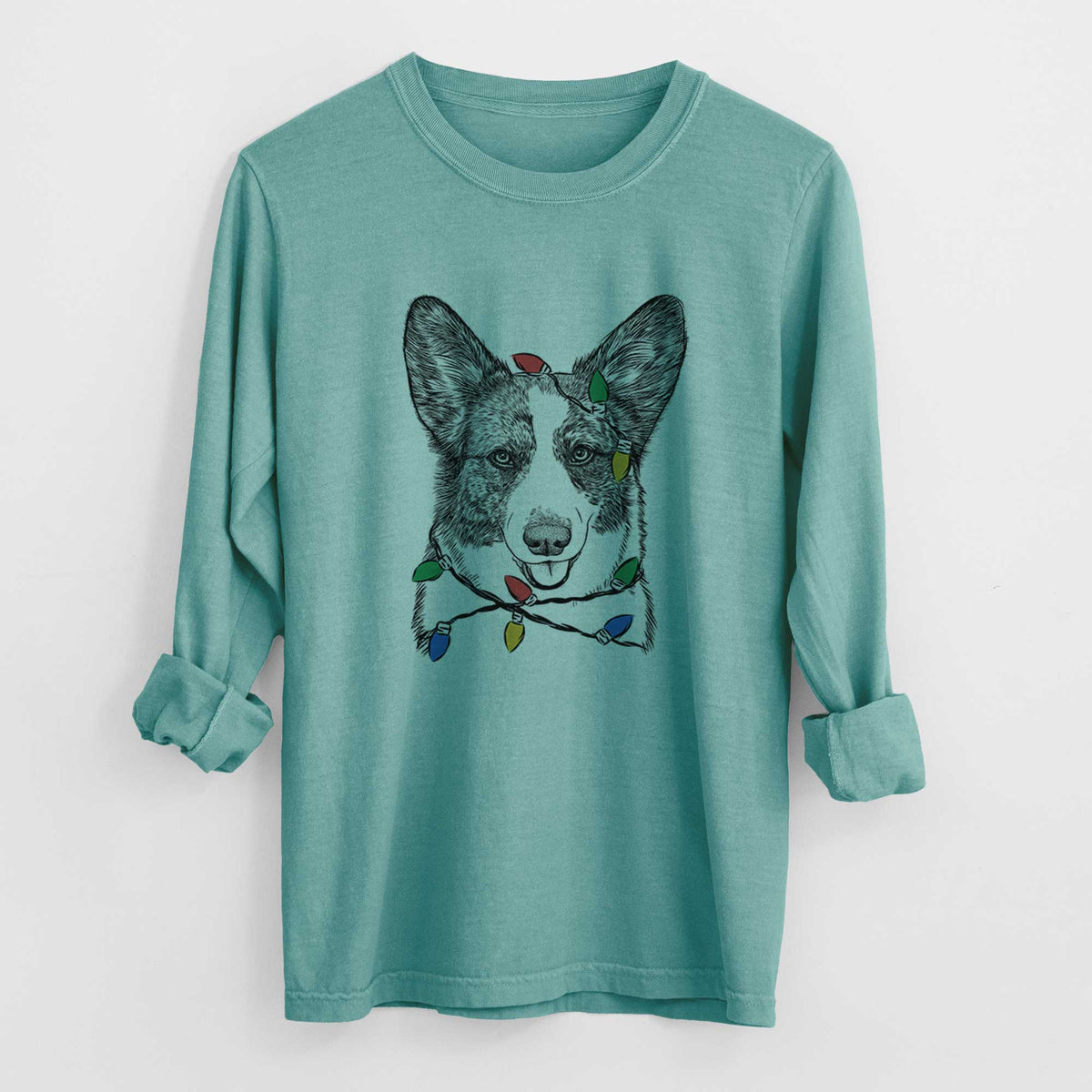 Christmas Lights Gabby the Cardigan Welsh Corgi - Heavyweight 100% Cotton Long Sleeve