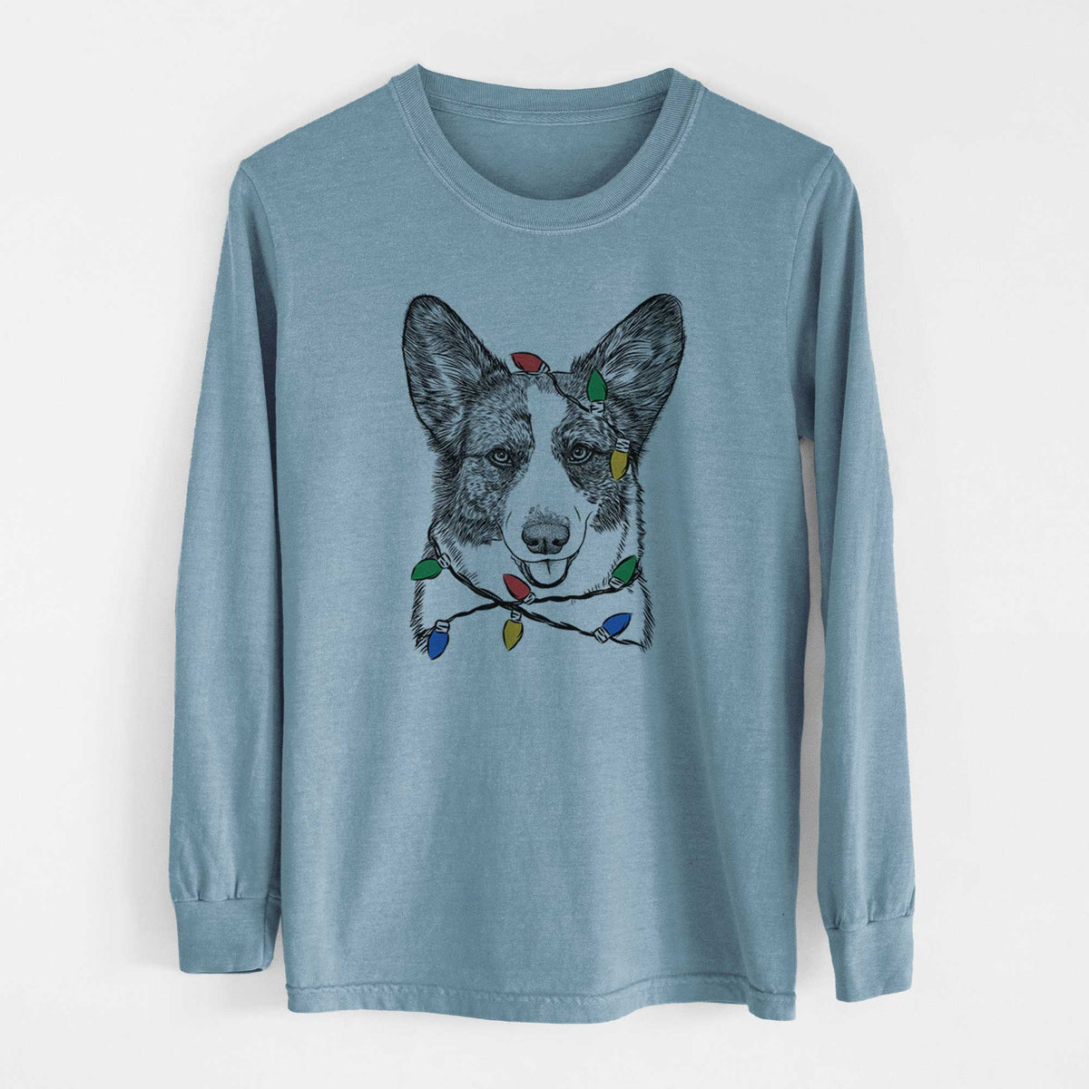 Christmas Lights Gabby the Cardigan Welsh Corgi - Heavyweight 100% Cotton Long Sleeve