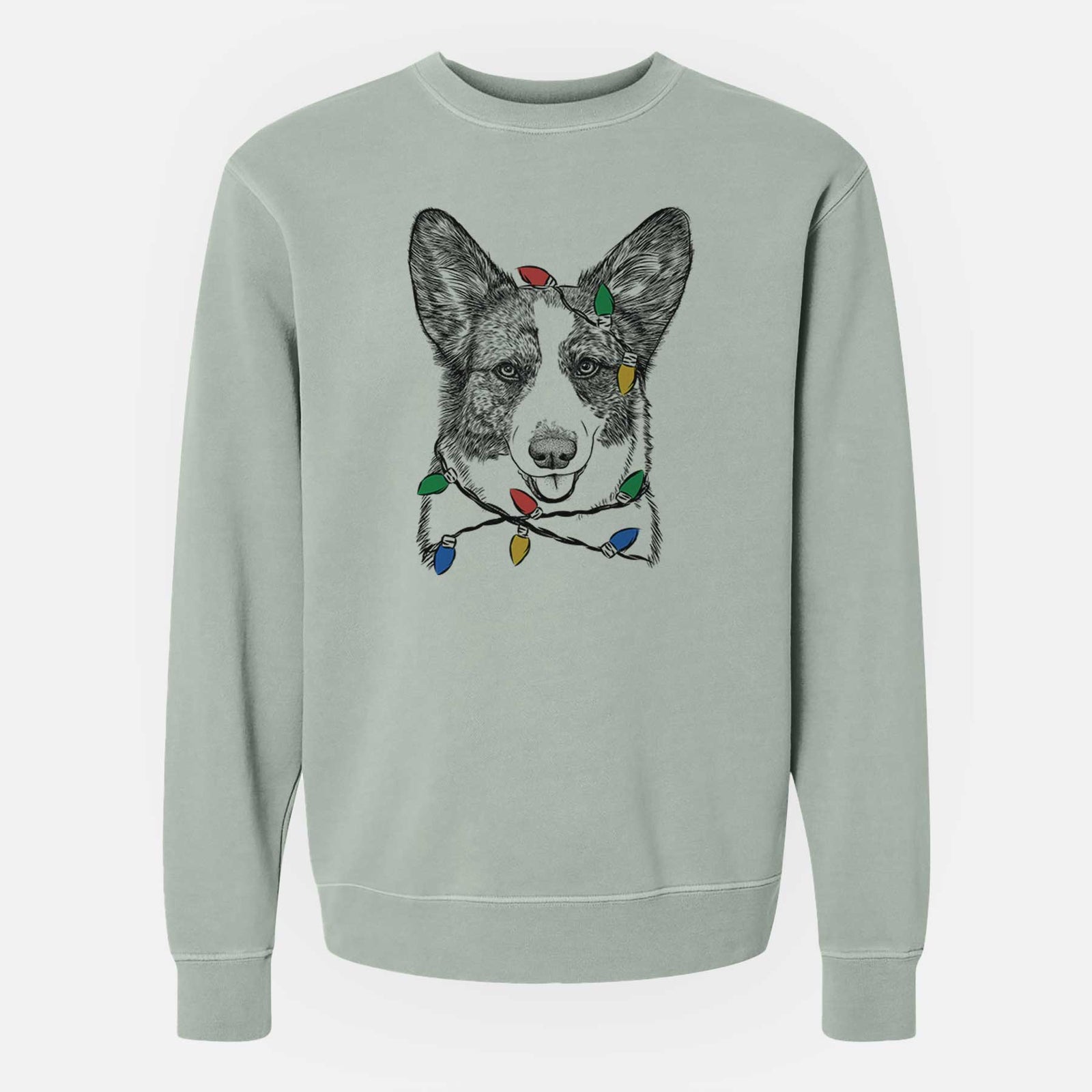 Christmas Lights Gabby the Cardigan Welsh Corgi - Unisex Pigment Dyed Crew Sweatshirt