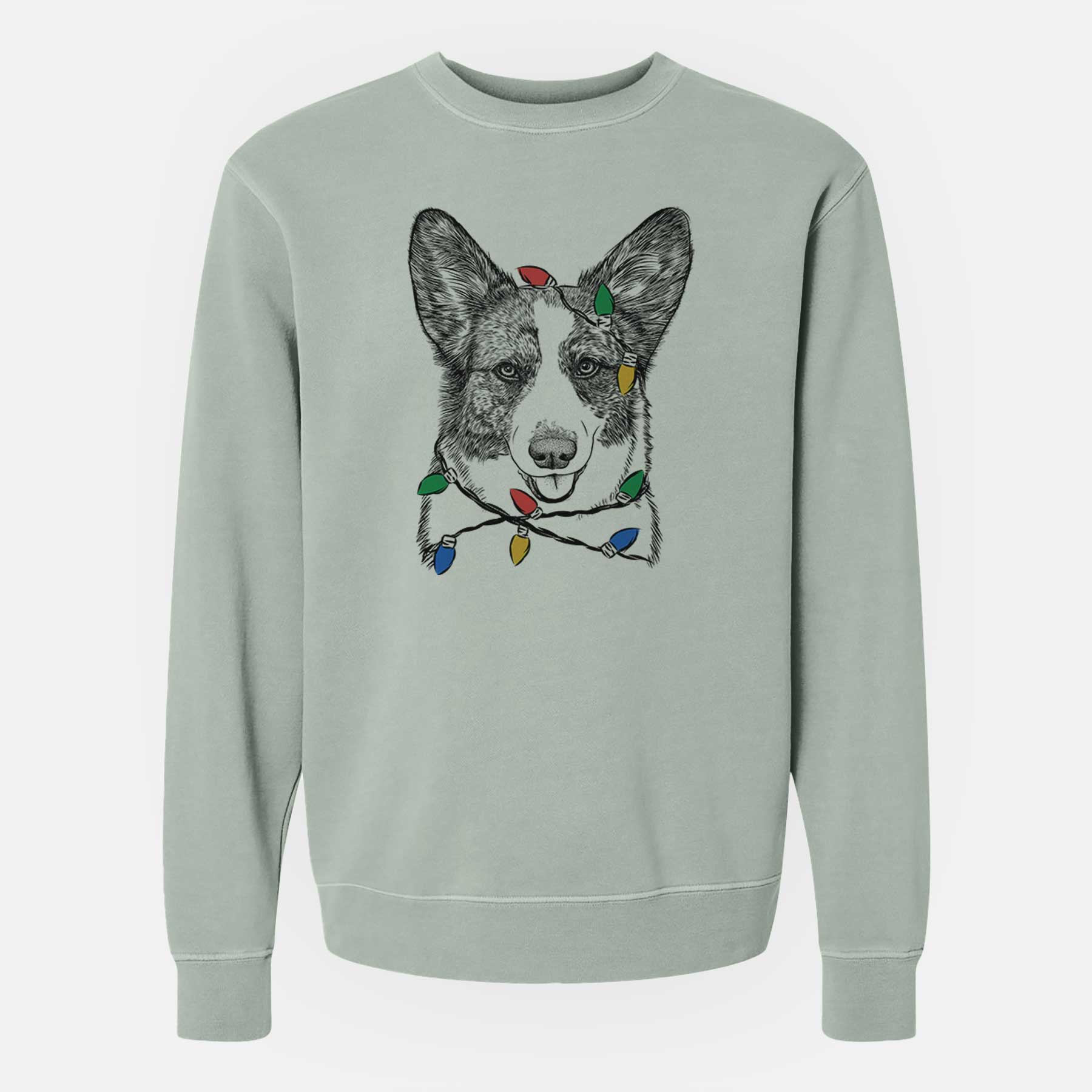 Christmas Lights Gabby the Cardigan Welsh Corgi - Unisex Pigment Dyed Crew Sweatshirt