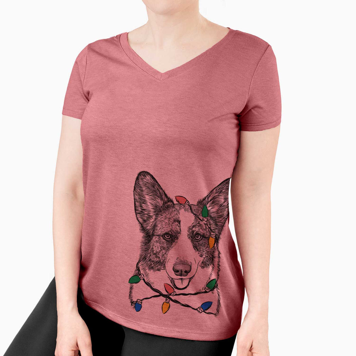 Christmas Lights Gabby the Cardigan Welsh Corgi - Women's V-neck Shirt