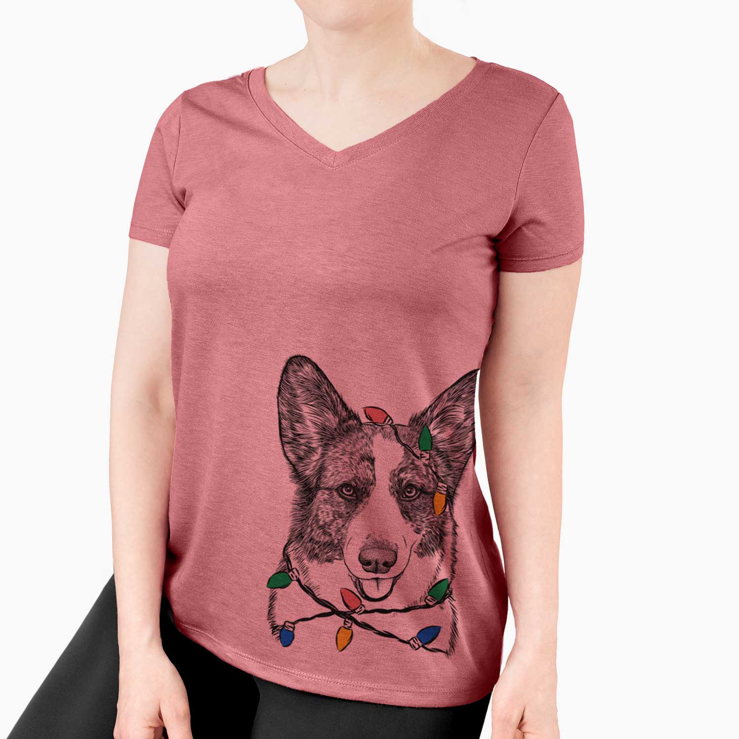 Christmas Lights Gabby the Cardigan Welsh Corgi - Women's V-neck Shirt