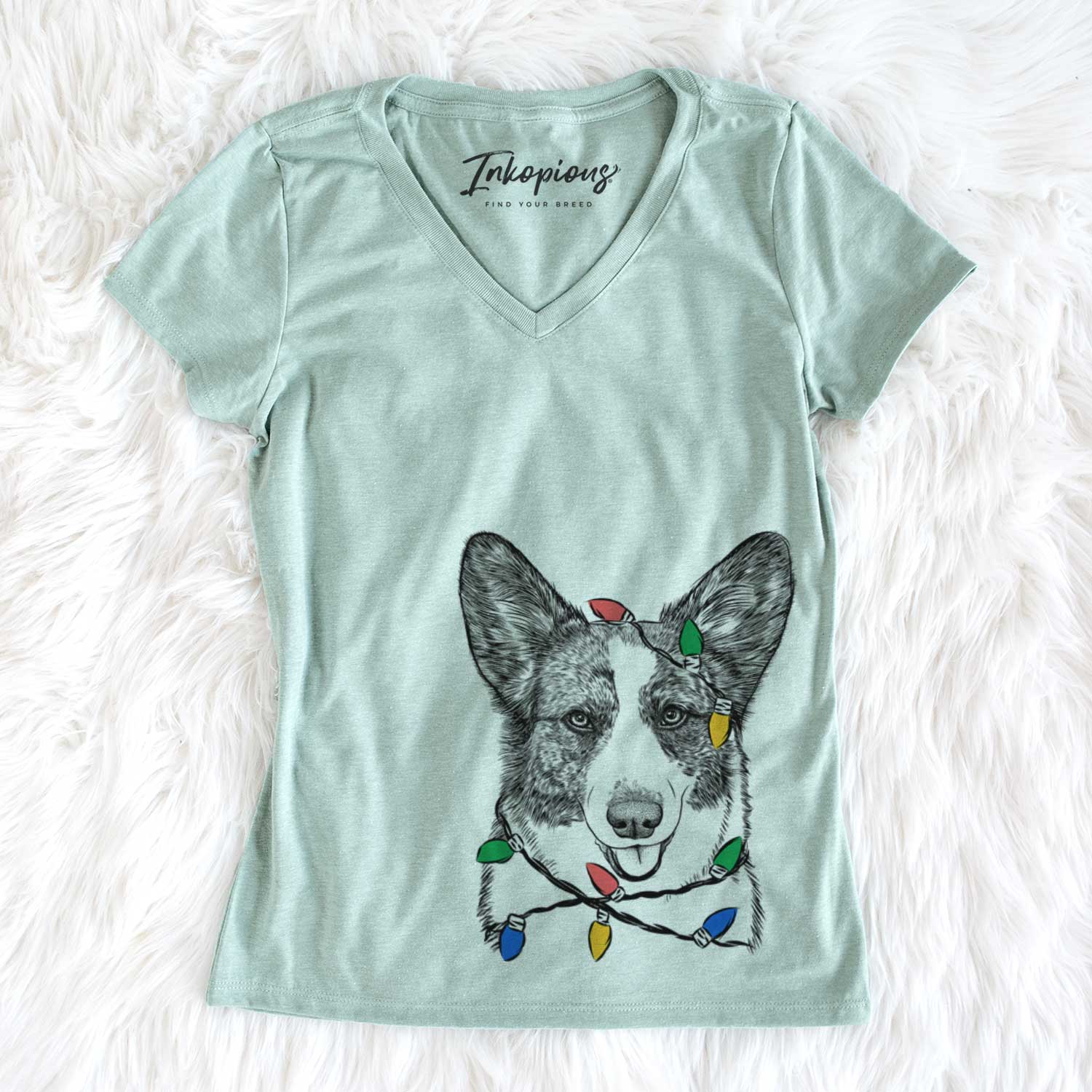 Christmas Lights Gabby the Cardigan Welsh Corgi - Women's V-neck Shirt