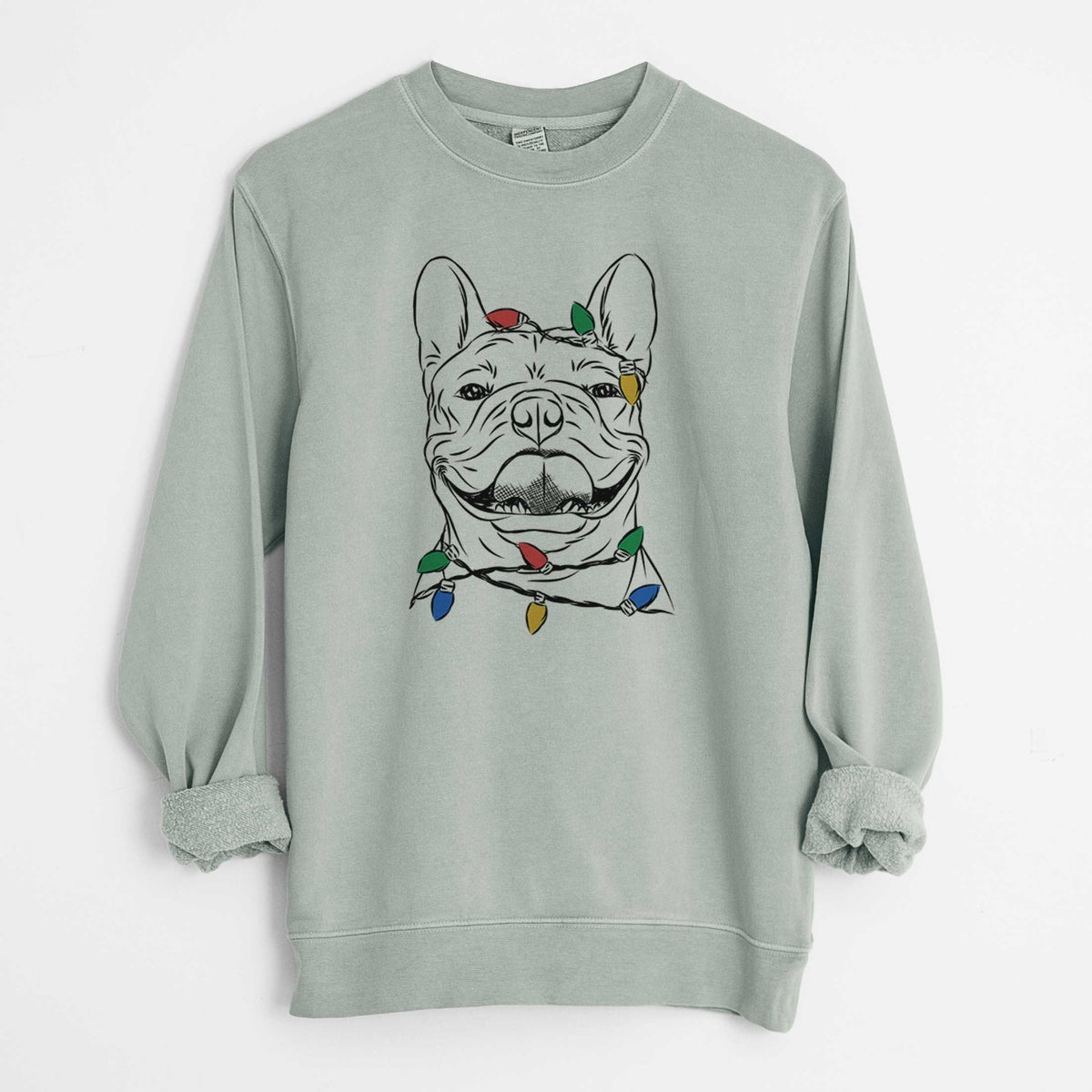 Christmas Lights Gaston the French Bulldog - Unisex Pigment Dyed Crew Sweatshirt