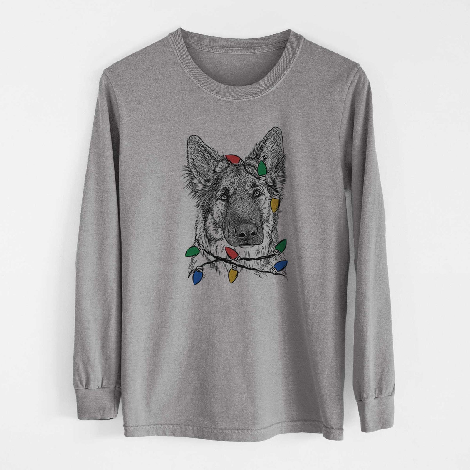 Christmas Lights Geddy the Shiloh Shepherd - Heavyweight 100% Cotton Long Sleeve