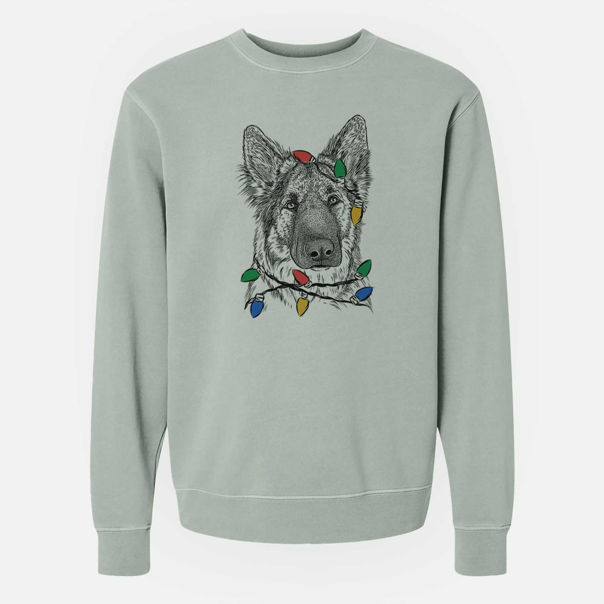 Christmas Lights Geddy the Shiloh Shepherd - Unisex Pigment Dyed Crew Sweatshirt