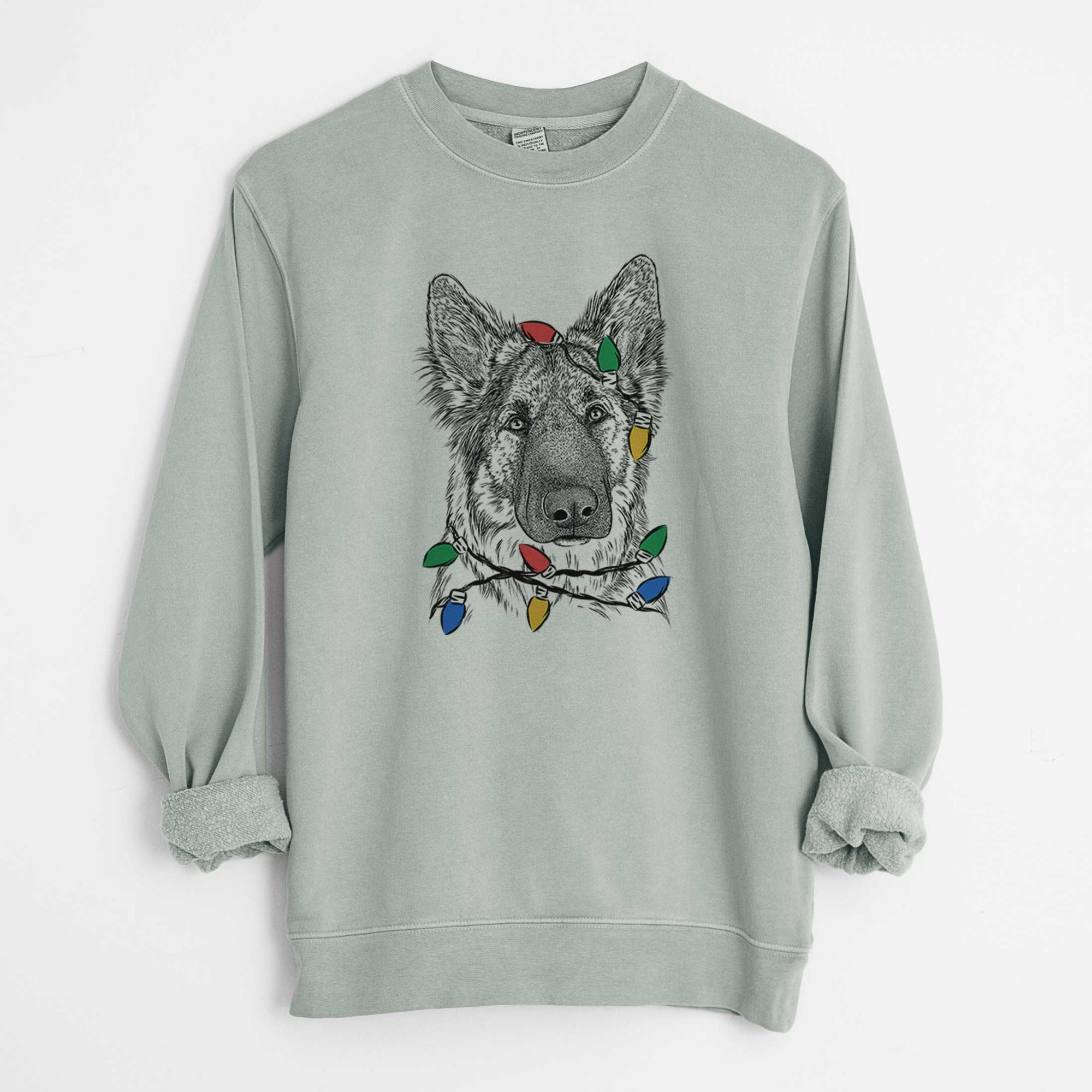 Christmas Lights Geddy the Shiloh Shepherd - Unisex Pigment Dyed Crew Sweatshirt