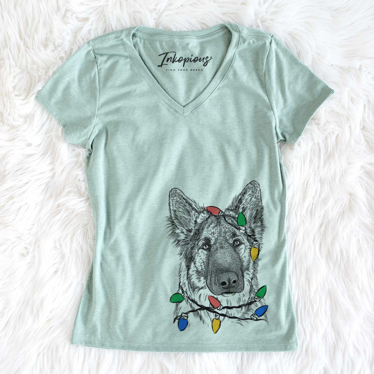 Christmas Lights Geddy the Shiloh Shepherd - Women&#39;s V-neck Shirt