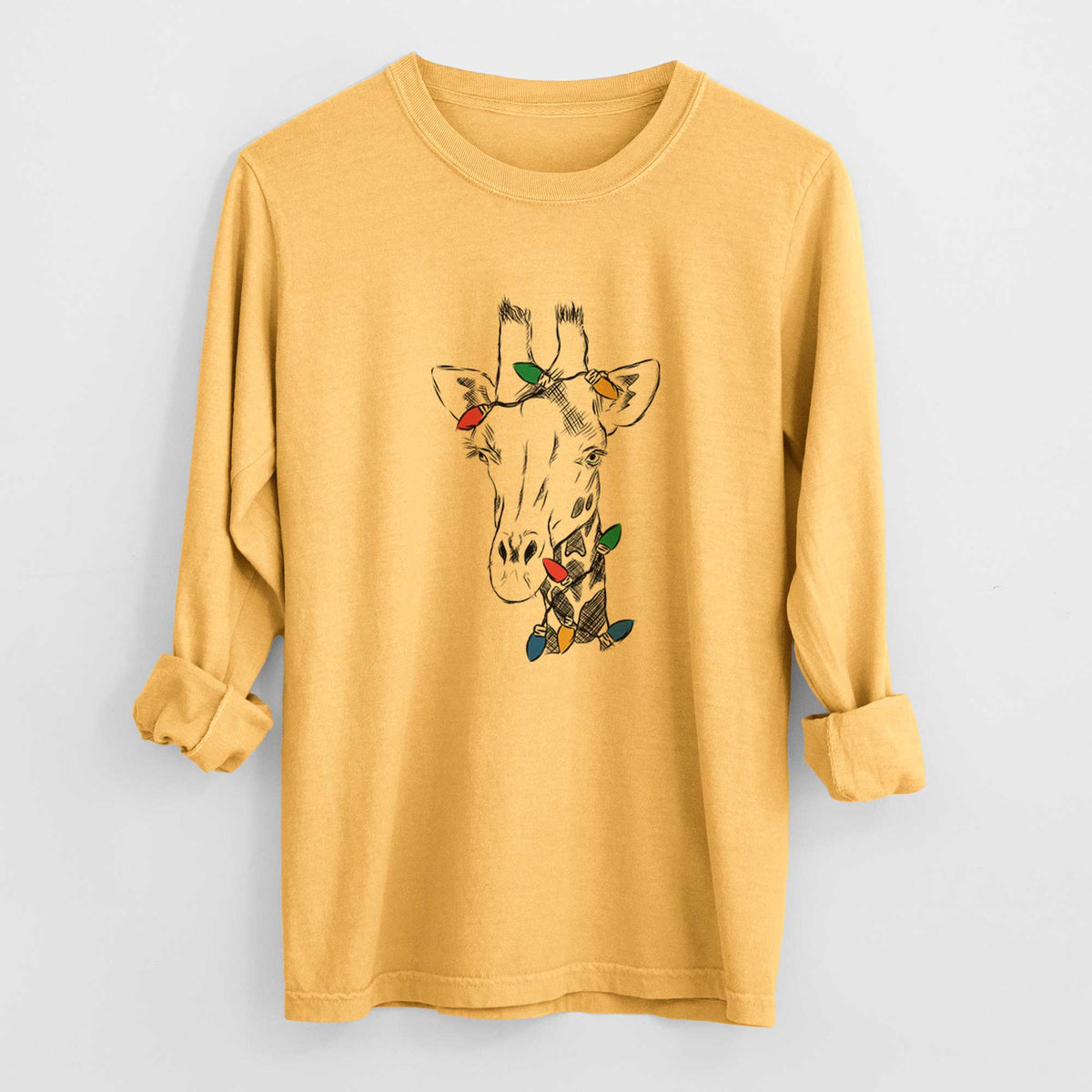 Christmas Lights Geoffrey the Giraffe - Heavyweight 100% Cotton Long Sleeve