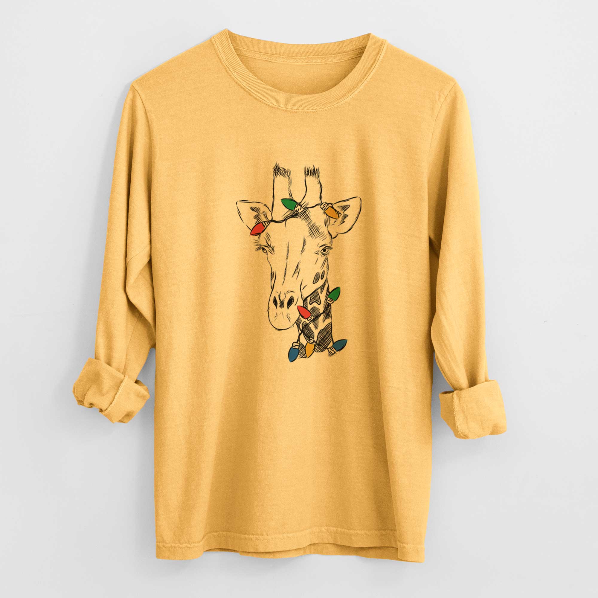 Christmas Lights Geoffrey the Giraffe - Heavyweight 100% Cotton Long Sleeve