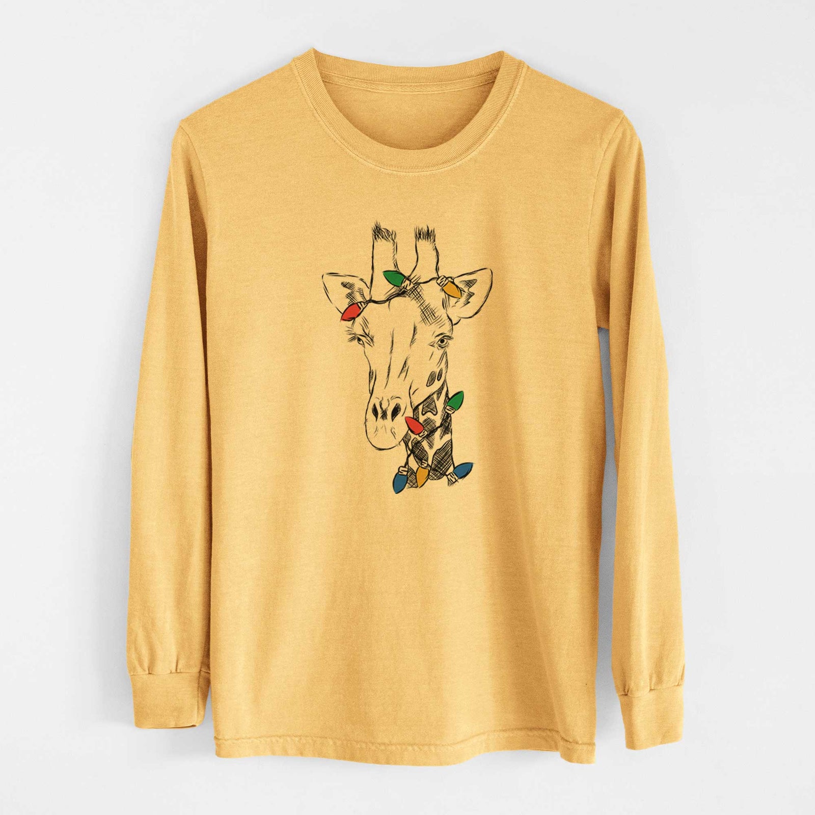 Christmas Lights Geoffrey the Giraffe - Heavyweight 100% Cotton Long Sleeve