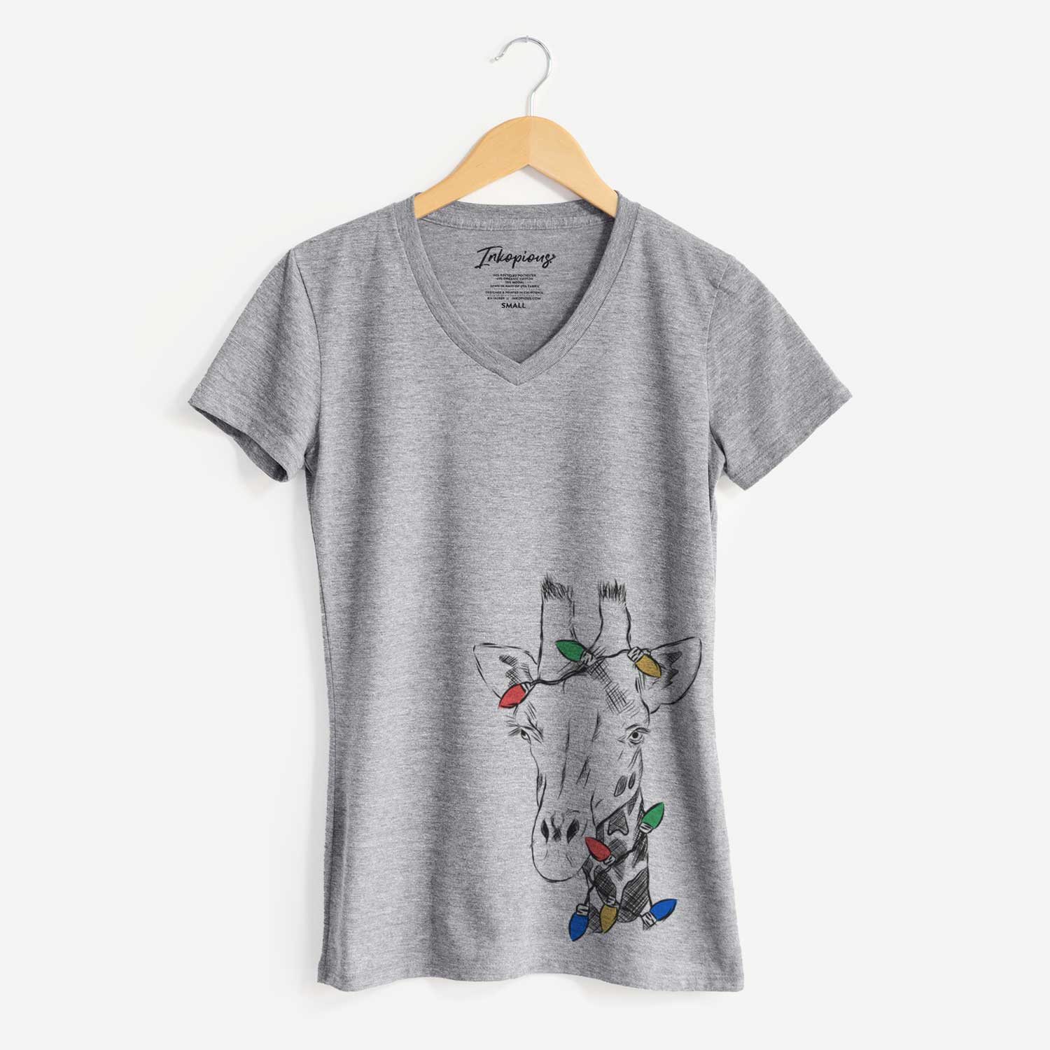 Christmas Lights Geoffrey the Giraffe - Women's V-neck Shirt