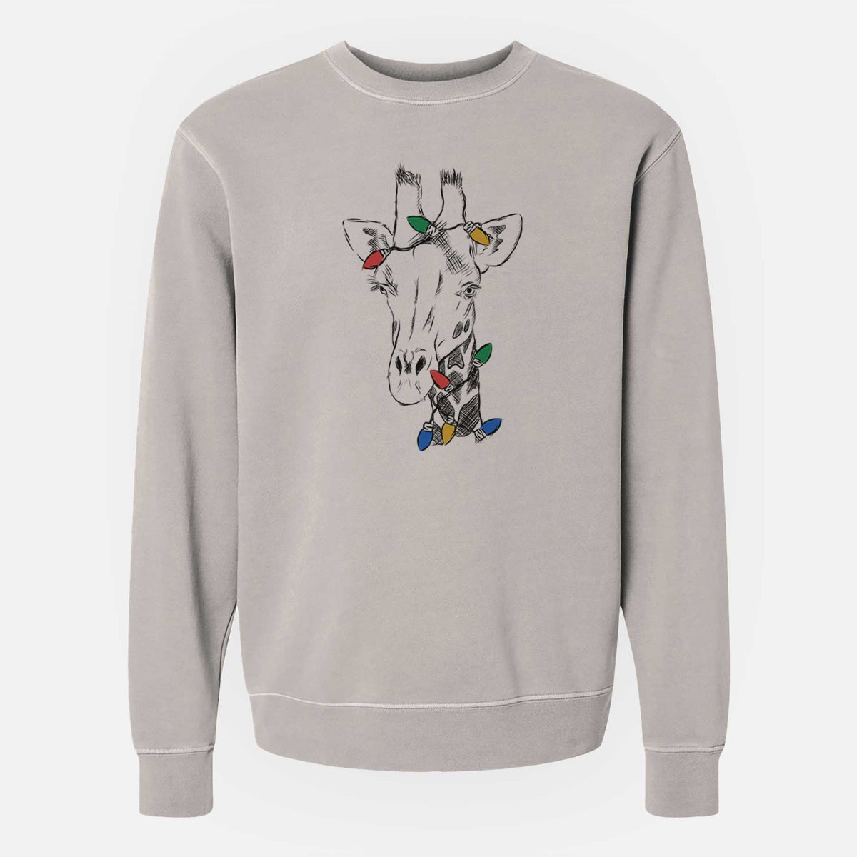 Christmas Lights Geoffrey the Giraffe - Unisex Pigment Dyed Crew Sweatshirt