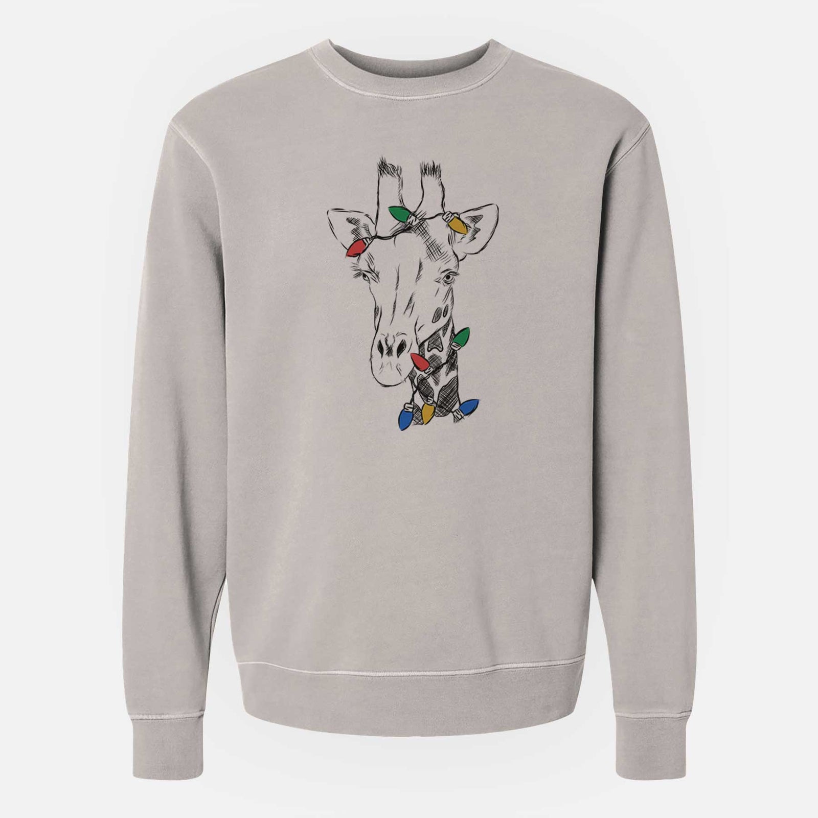 Christmas Lights Geoffrey the Giraffe - Unisex Pigment Dyed Crew Sweatshirt