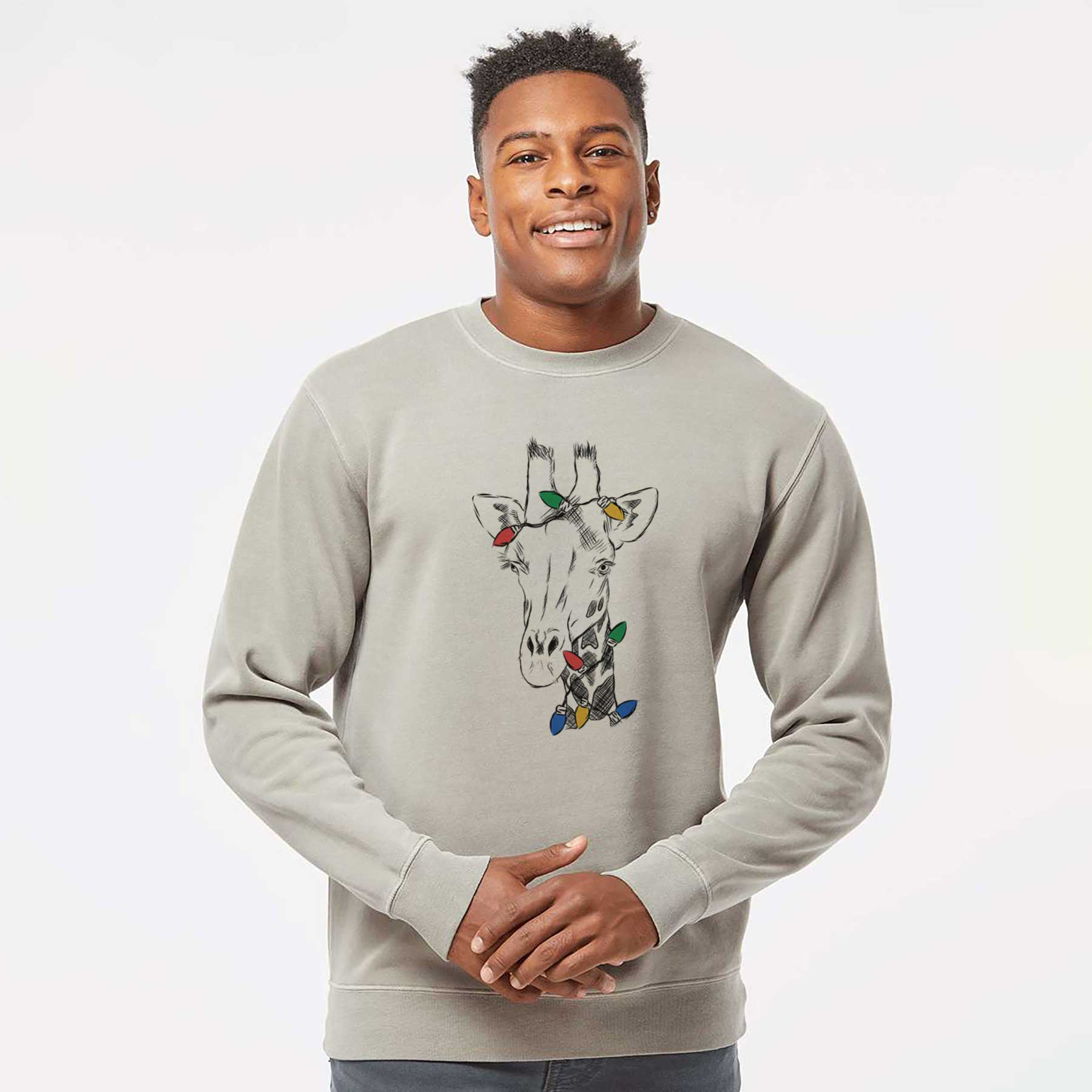 Christmas Lights Geoffrey the Giraffe - Unisex Pigment Dyed Crew Sweatshirt