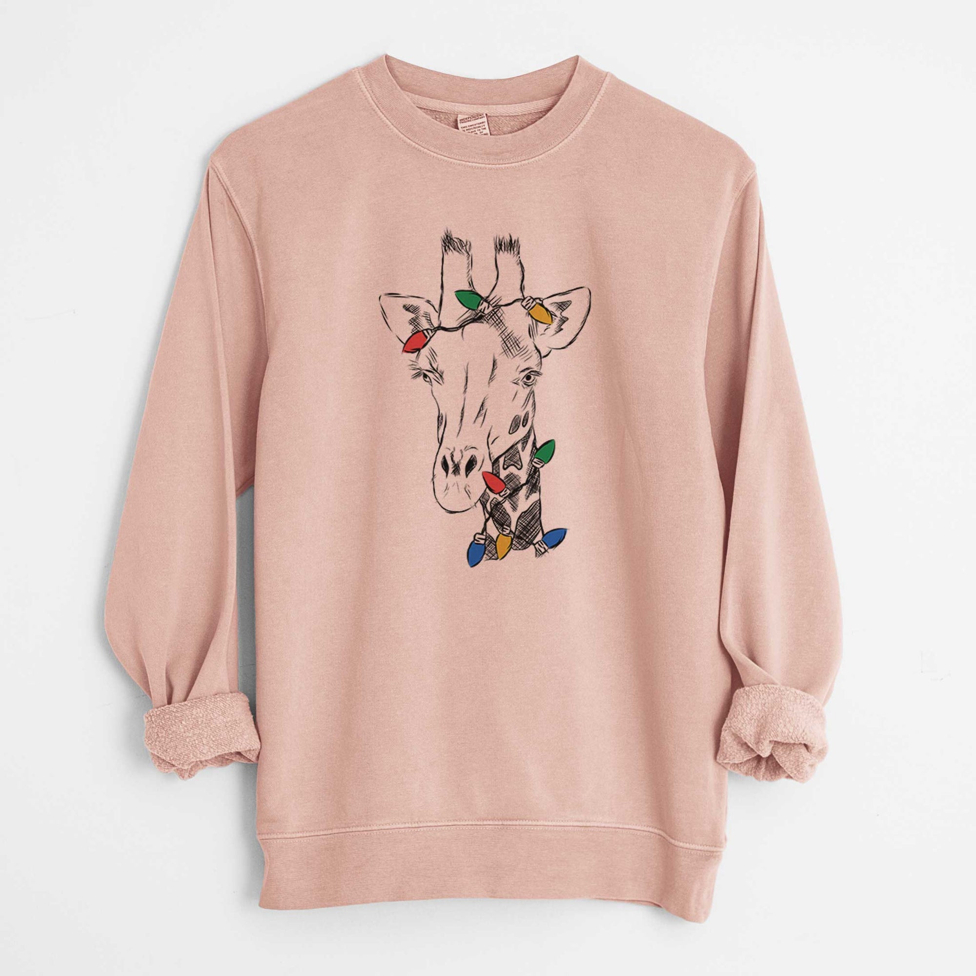 Christmas Lights Geoffrey the Giraffe - Unisex Pigment Dyed Crew Sweatshirt