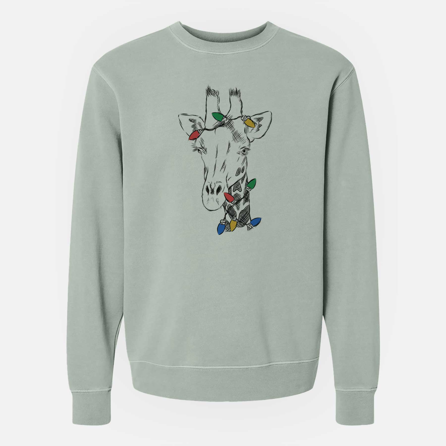 Christmas Lights Geoffrey the Giraffe - Unisex Pigment Dyed Crew Sweatshirt