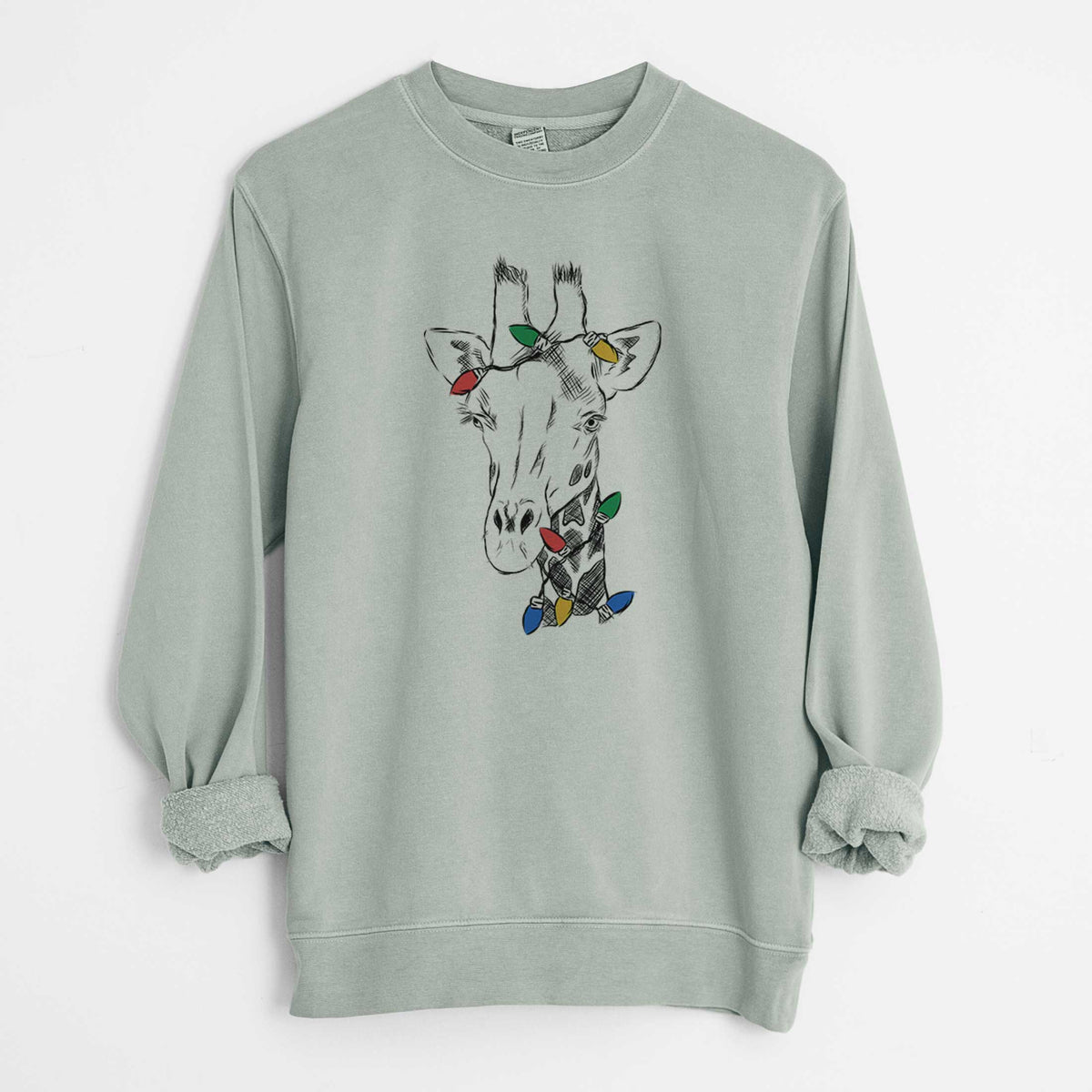 Christmas Lights Geoffrey the Giraffe - Unisex Pigment Dyed Crew Sweatshirt