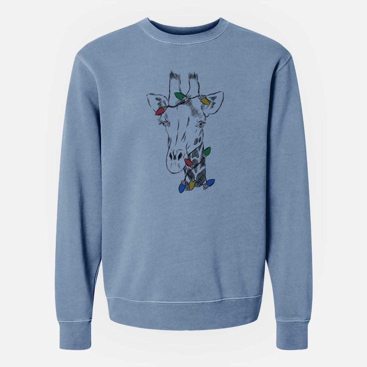 Christmas Lights Geoffrey the Giraffe - Unisex Pigment Dyed Crew Sweatshirt