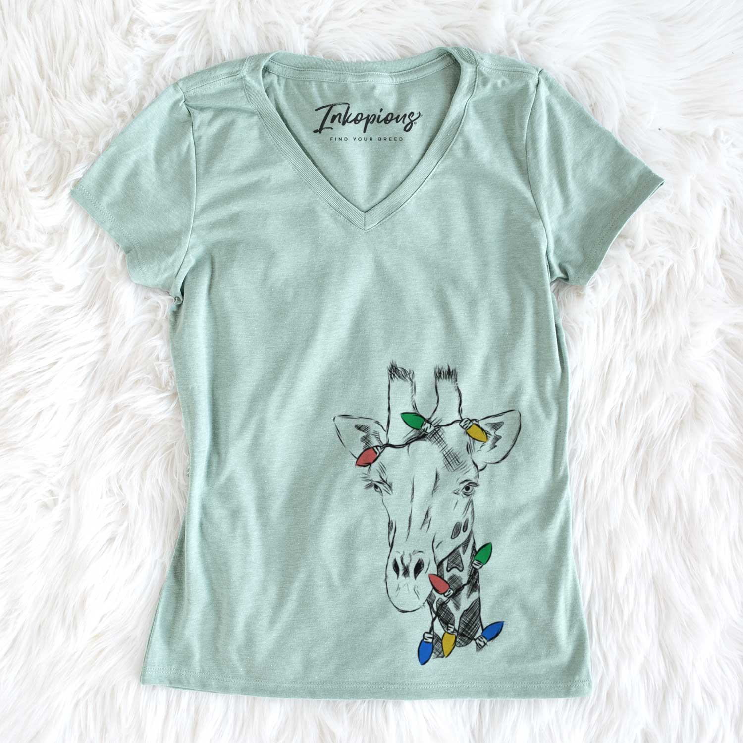 Christmas Lights Geoffrey the Giraffe - Women's V-neck Shirt