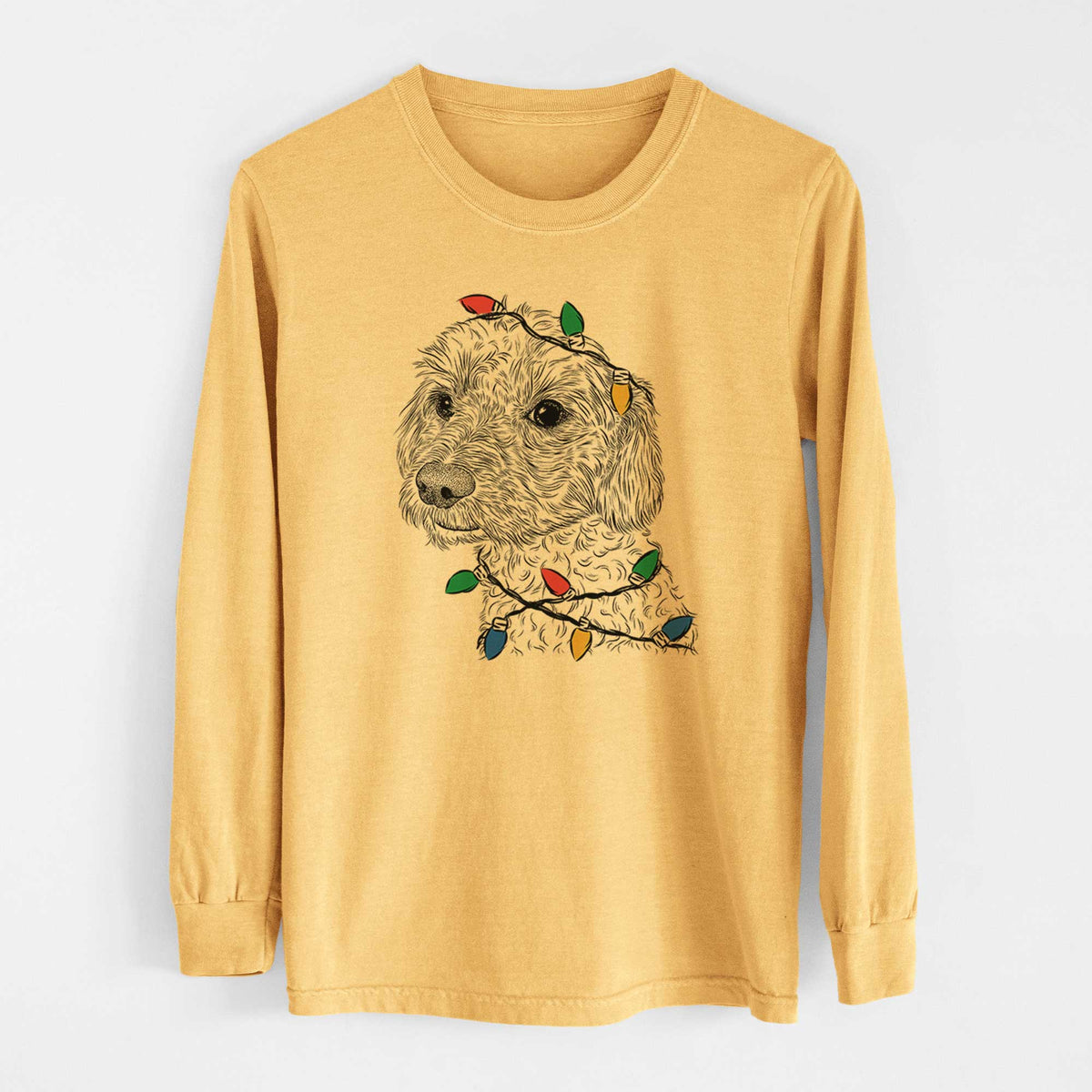 Christmas Lights Georgie Boy the Mixed Breed - Heavyweight 100% Cotton Long Sleeve