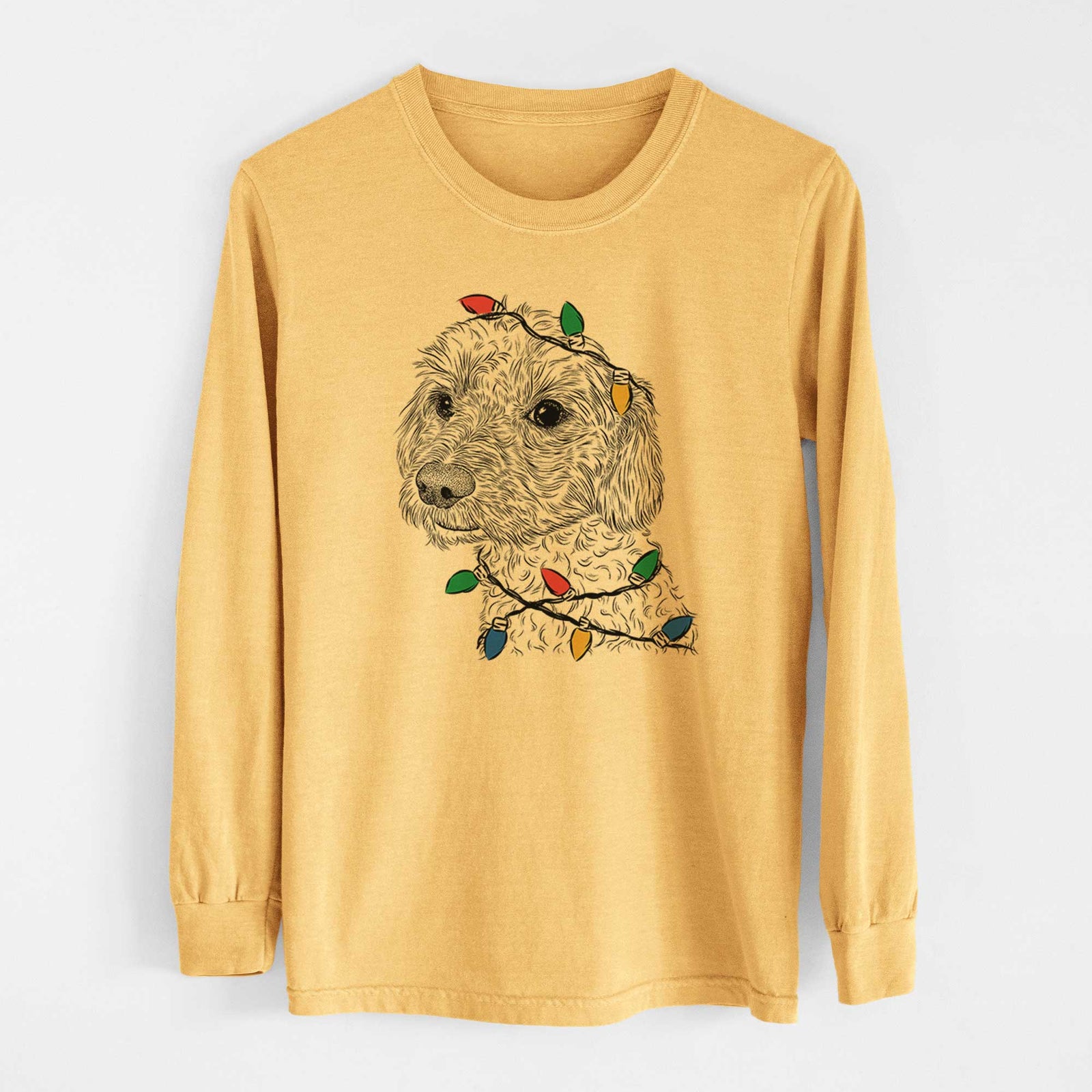 Christmas Lights Georgie Boy the Mixed Breed - Heavyweight 100% Cotton Long Sleeve