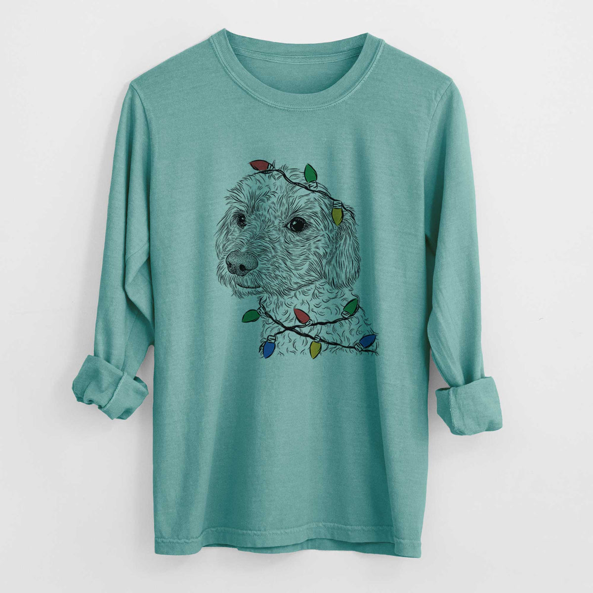 Christmas Lights Georgie Boy the Mixed Breed - Heavyweight 100% Cotton Long Sleeve