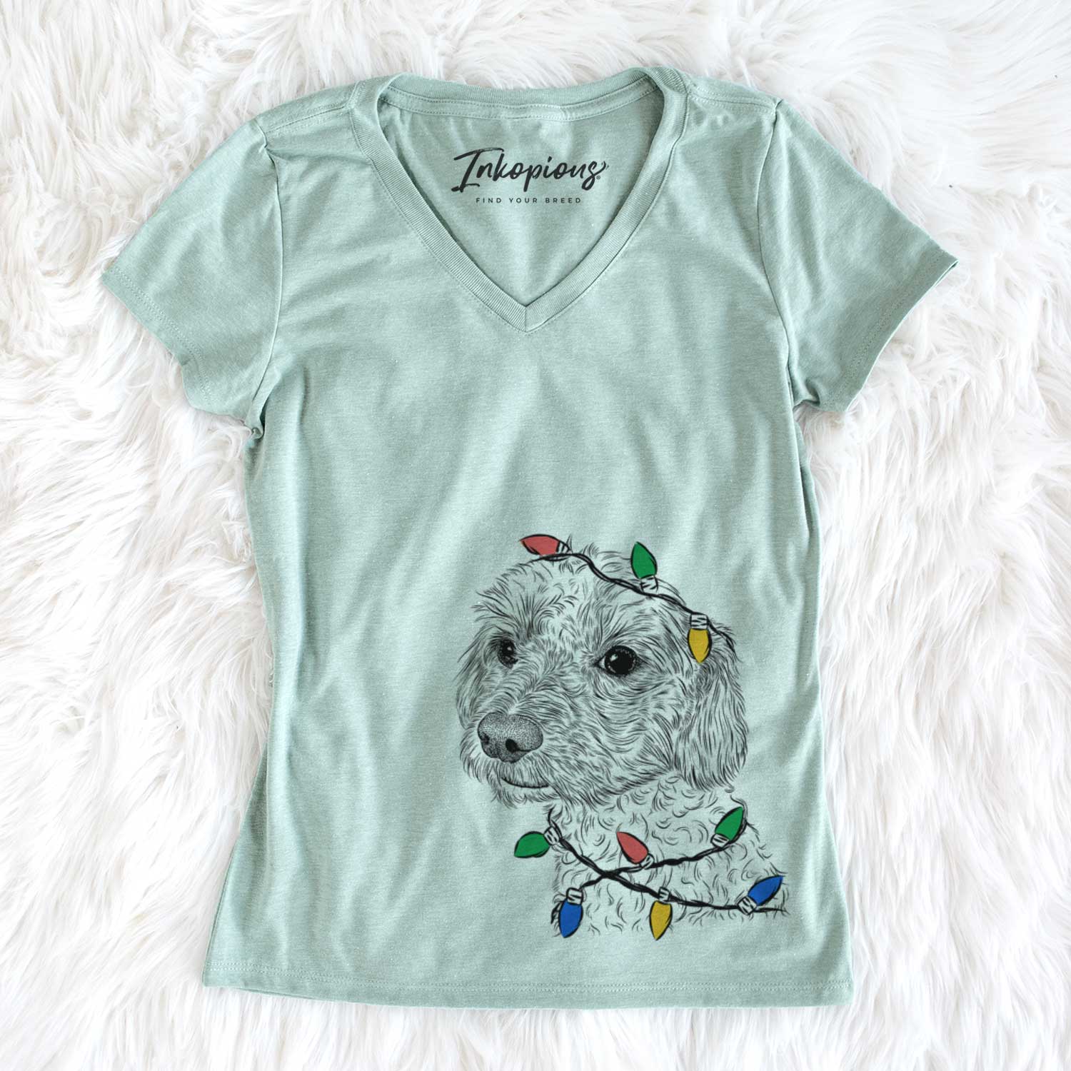 Christmas Lights Georgie Boy the Mixed Breed - Women's V-neck Shirt