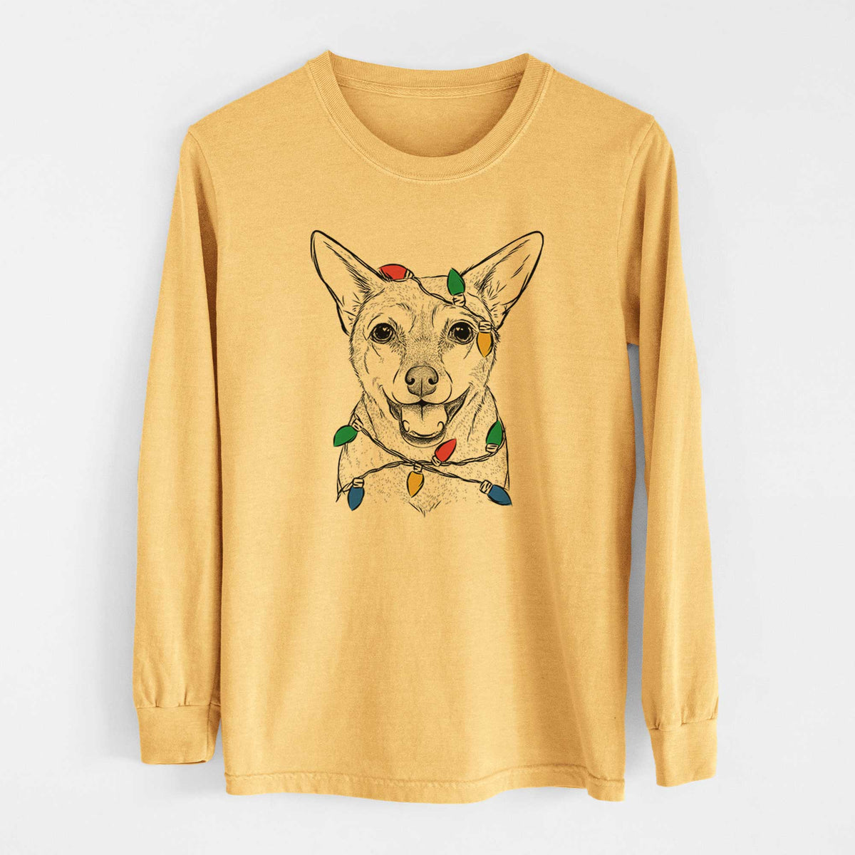 Christmas Lights Georgie the Chiweenie - Heavyweight 100% Cotton Long Sleeve
